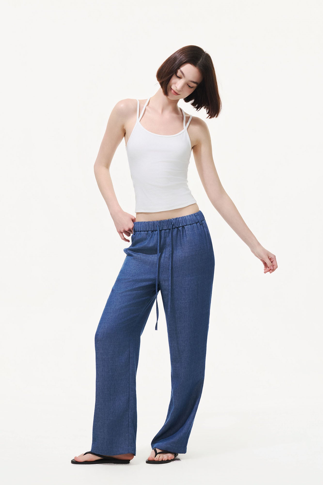 ARTIFICIAL WORLD Draped Drawstring Wide-Leg Pants