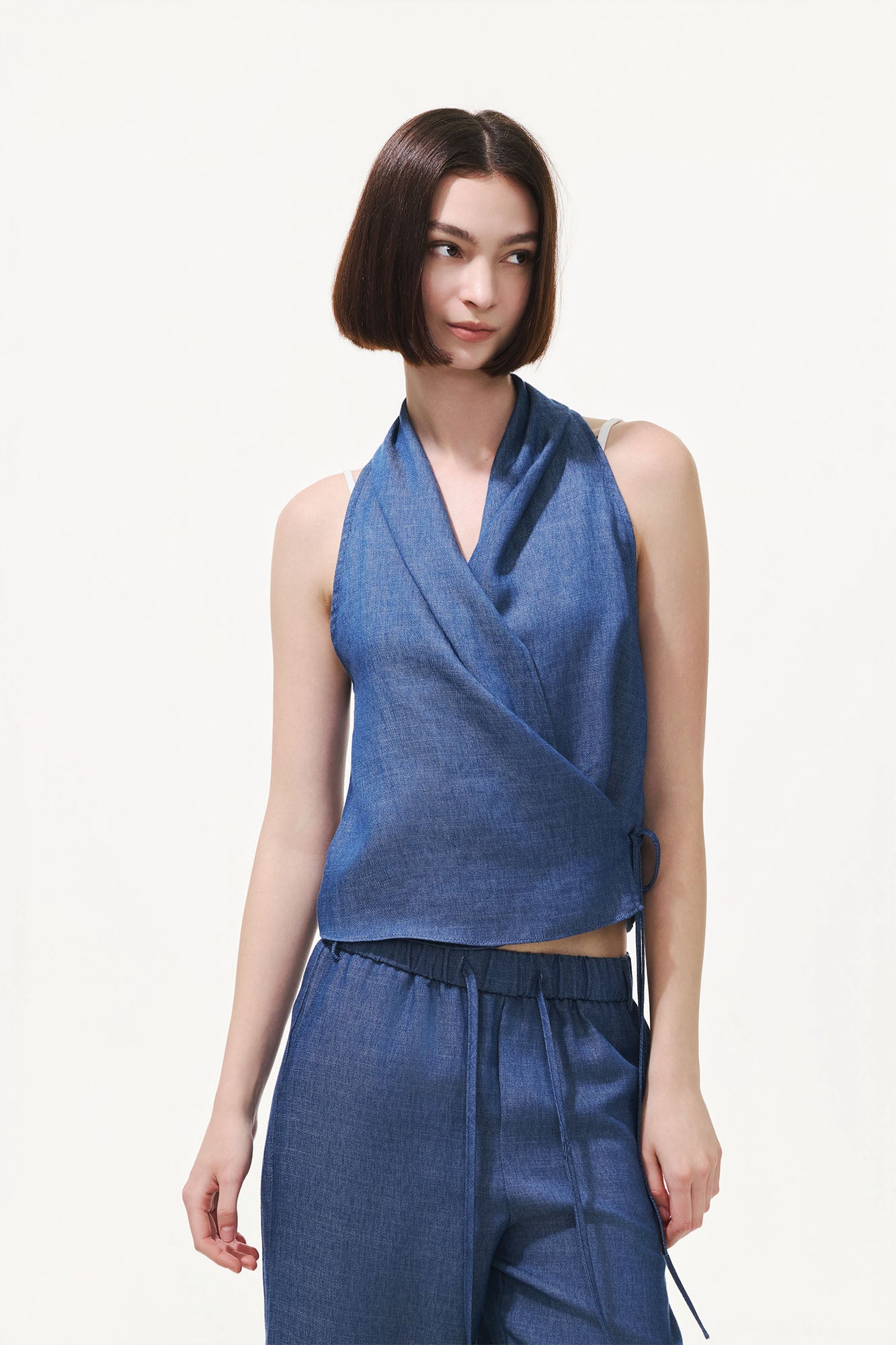 ARTIFICIAL WORLD Asymmetrical Wrap Halter Top