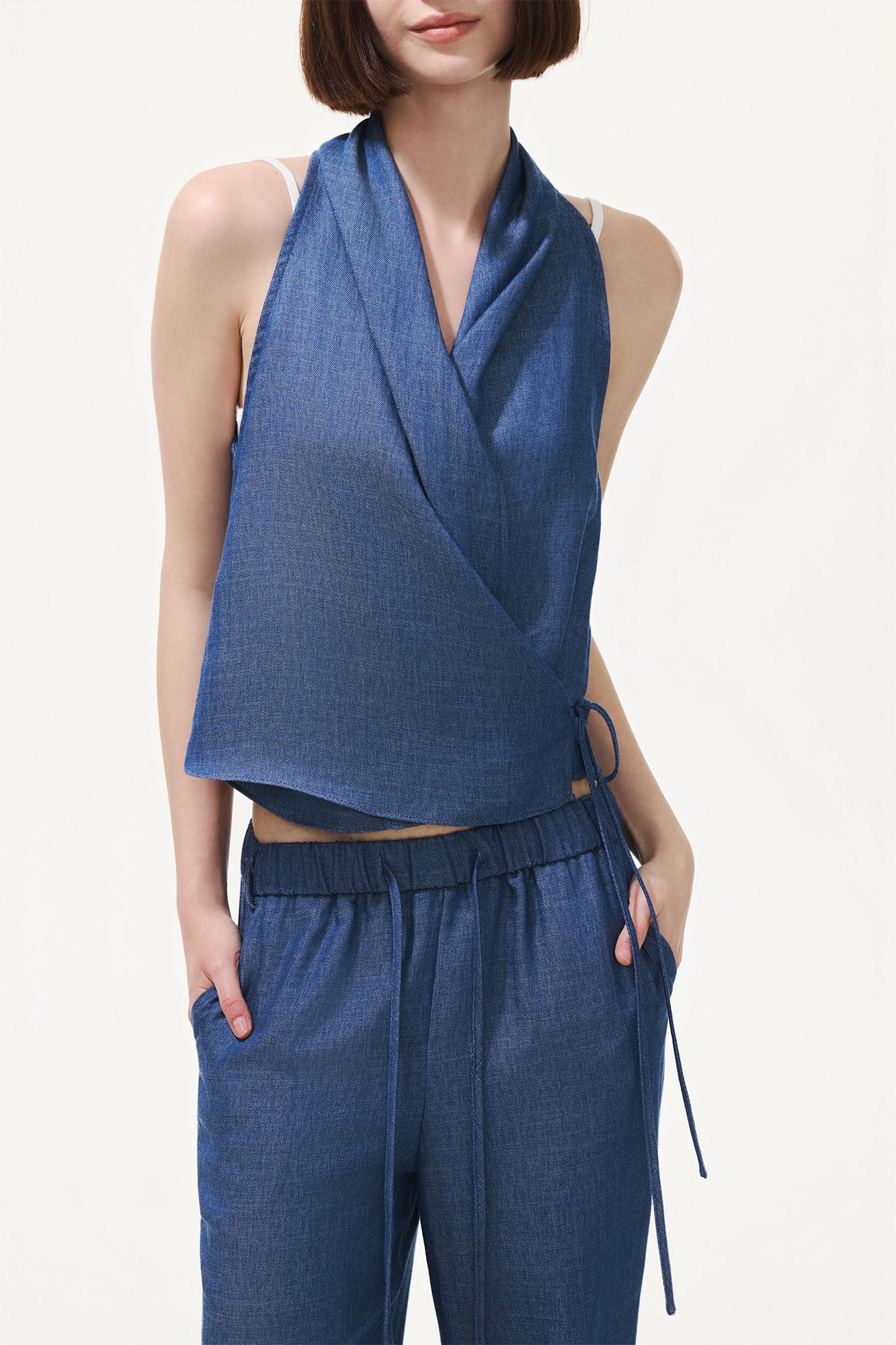 ARTIFICIAL WORLD Asymmetrical Wrap Halter Top