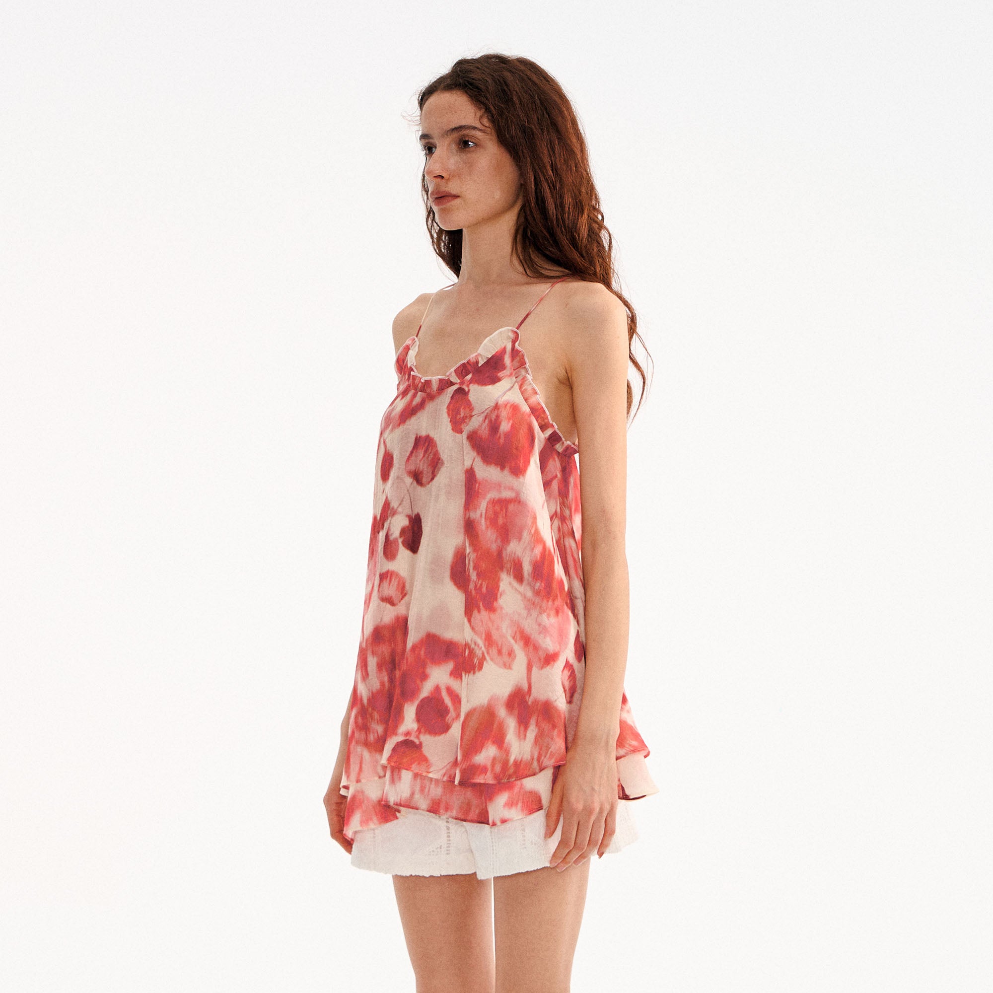 MUSE NAPS Floral Tiered Ruffle V-Neck Tank Top