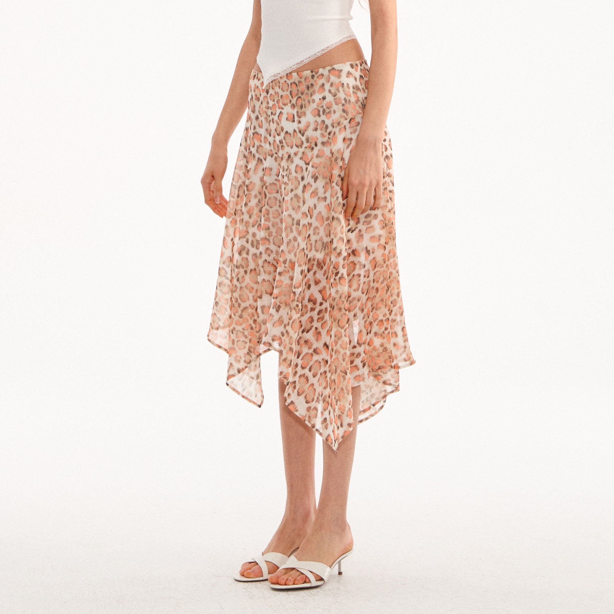 MUSE NAPS Irregular Leopard Print Flowy Midi Skirt
