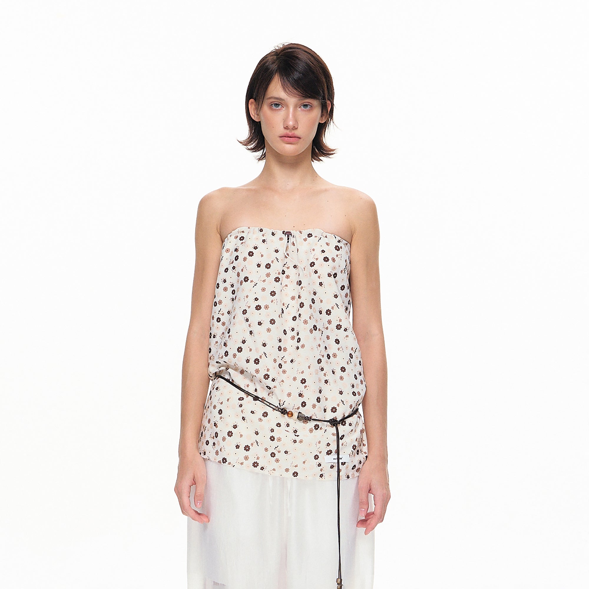 10AMSOTIIIIIIRED Retro Floral Drawstring Tube Top
