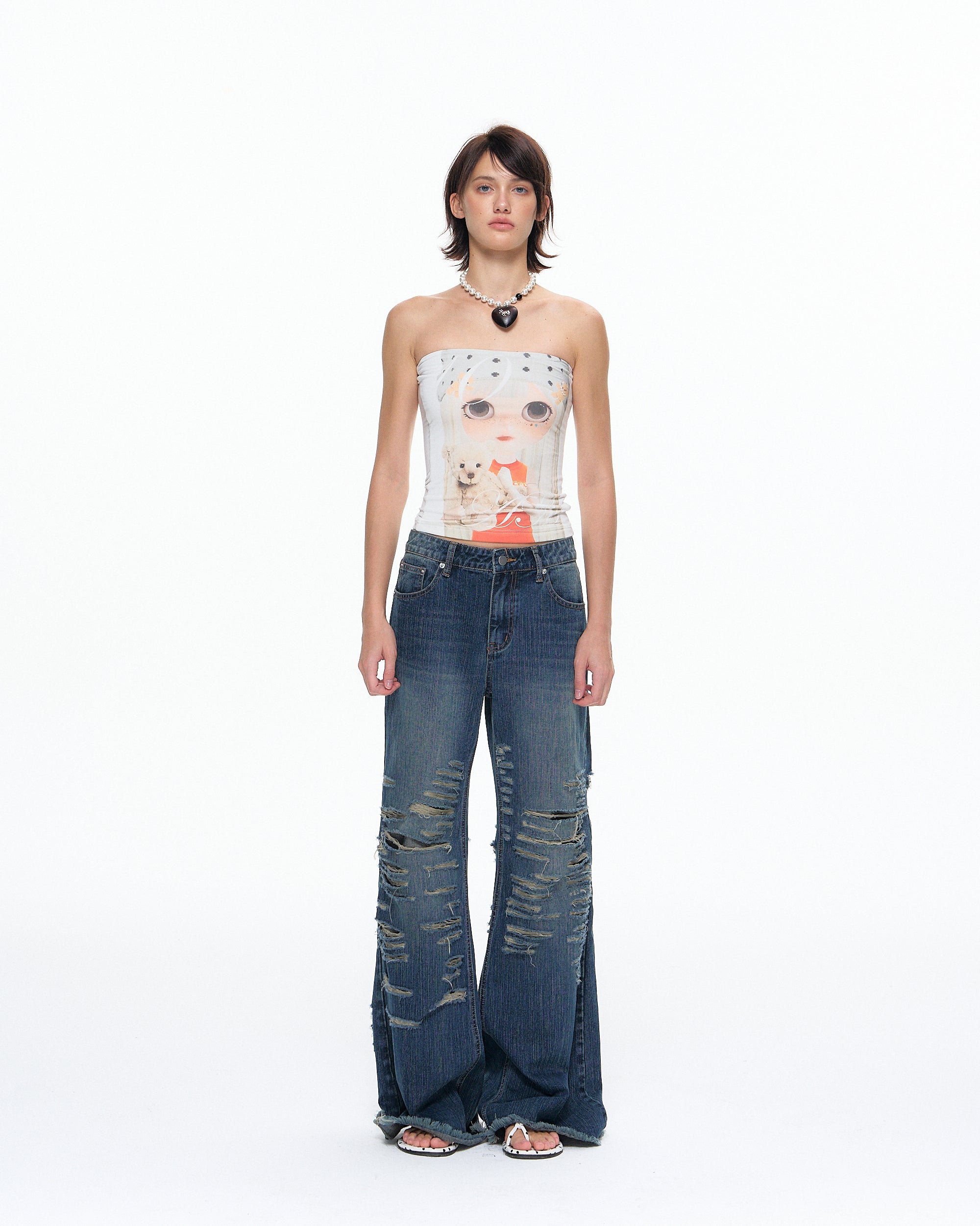 10AMSOTIIIIIIRED Graphic Backless Slim Bandeau Top