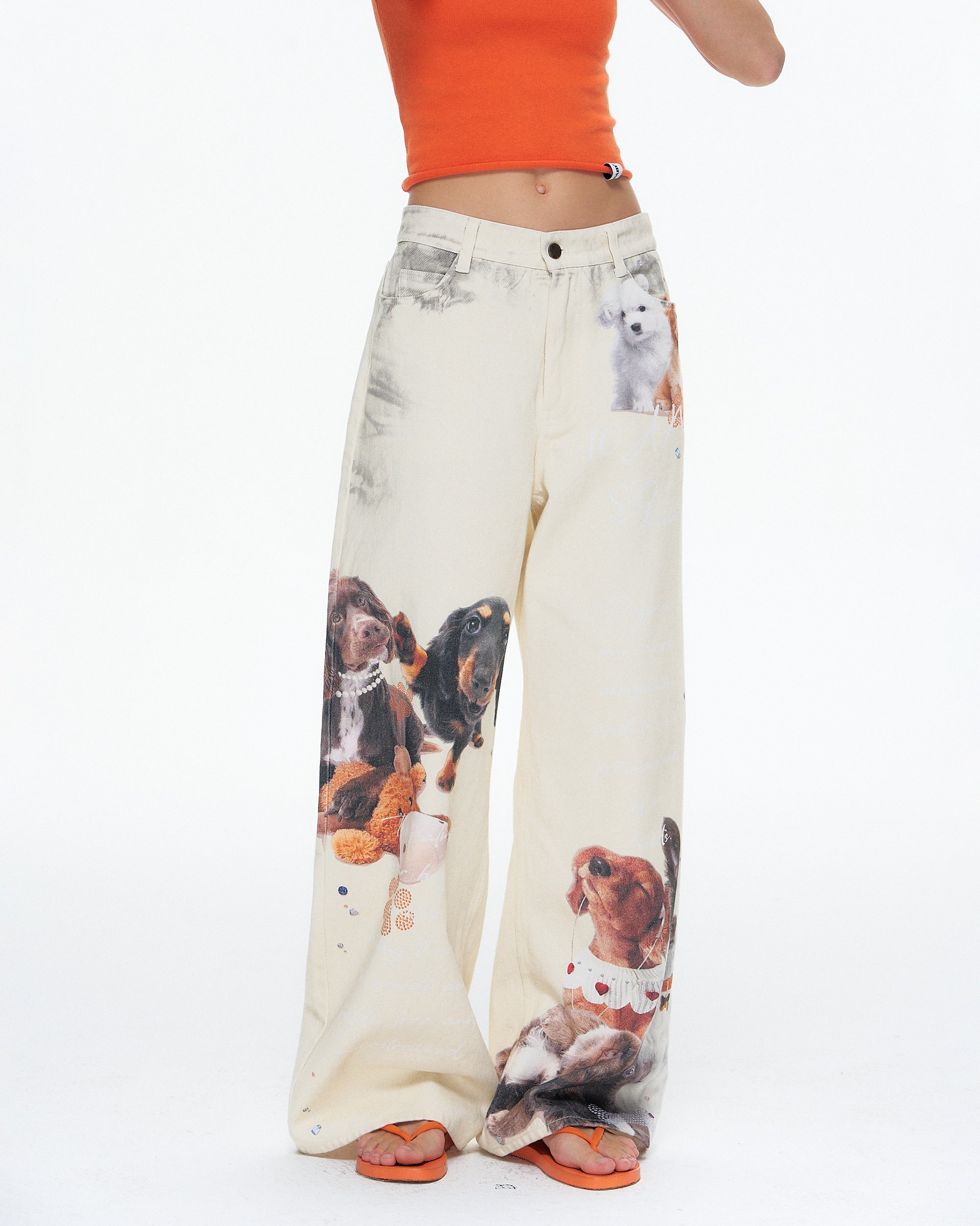 10AMSOTIIIIIIRED Retro Dog And Teddy Graphic Jeans