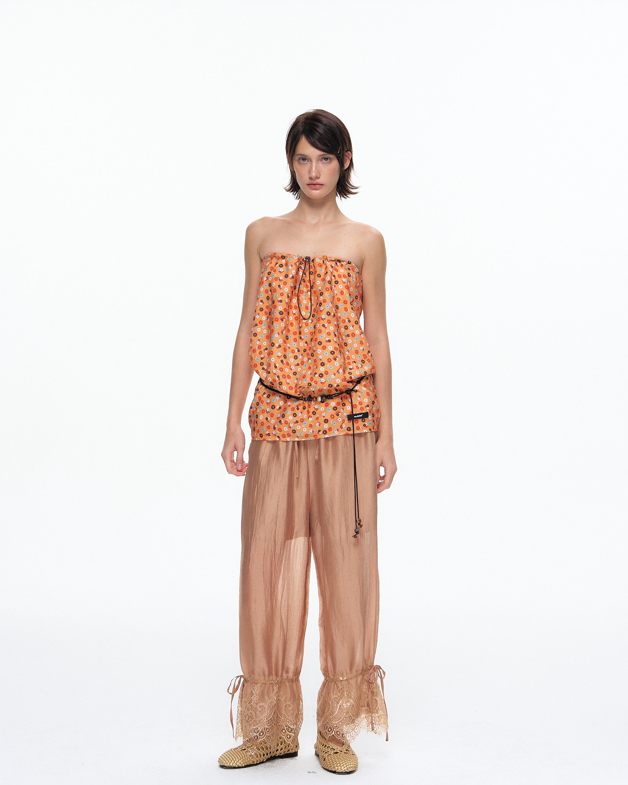 10AMSOTIIIIIIRED Retro Floral Drawstring Tube Top