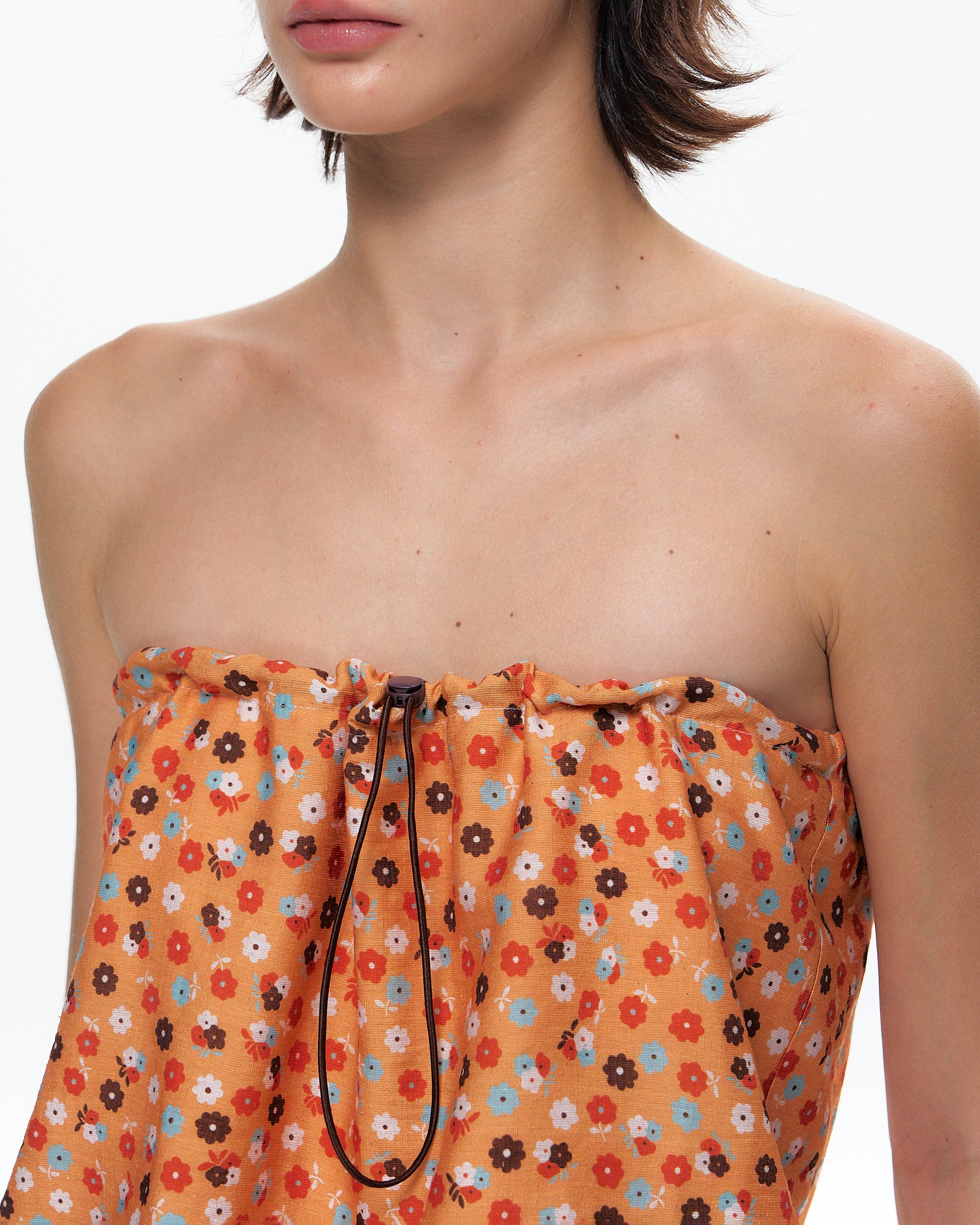 10AMSOTIIIIIIRED Retro Floral Drawstring Tube Top