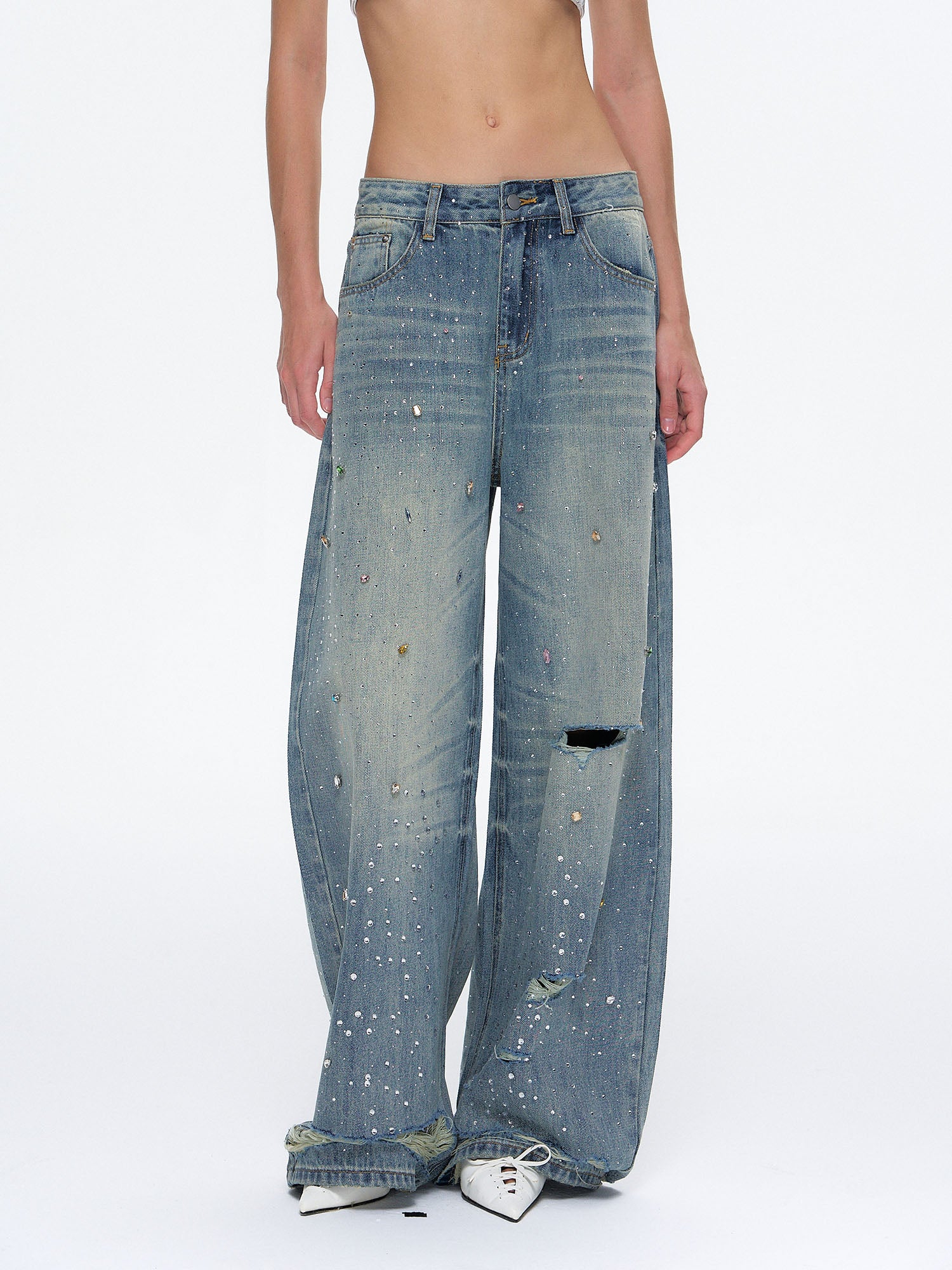 10AMSOTIIIIIIRED Distressed Diamond Oversized Jeans