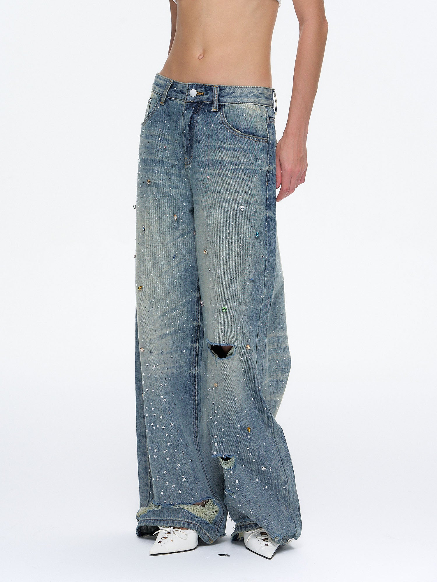 10AMSOTIIIIIIRED Distressed Diamond Oversized Jeans