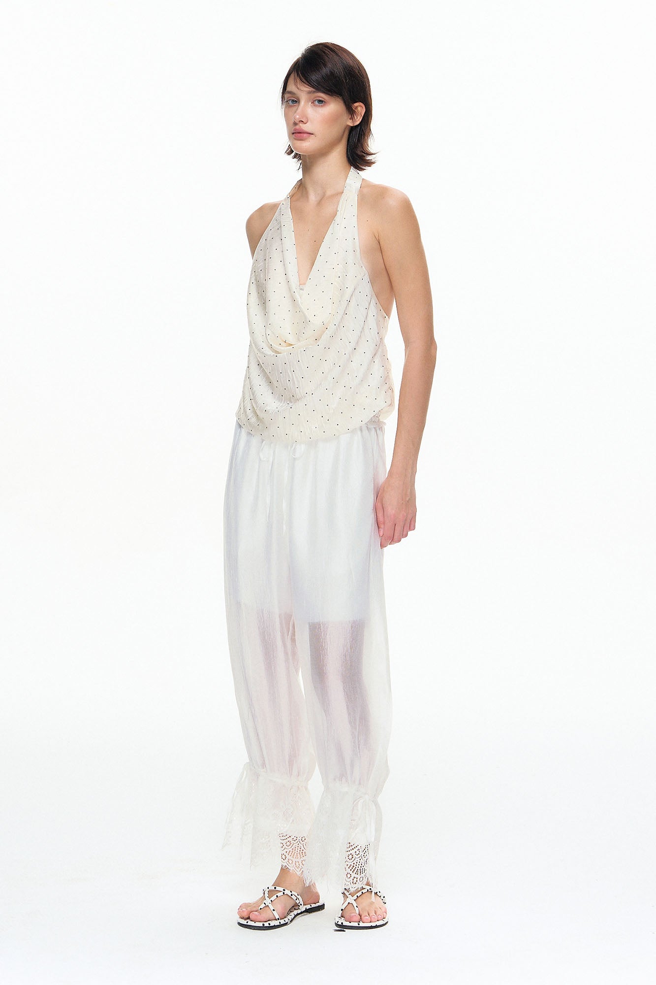 10AMSOTIIIIIIRED Polka Dot Draped Halter Top