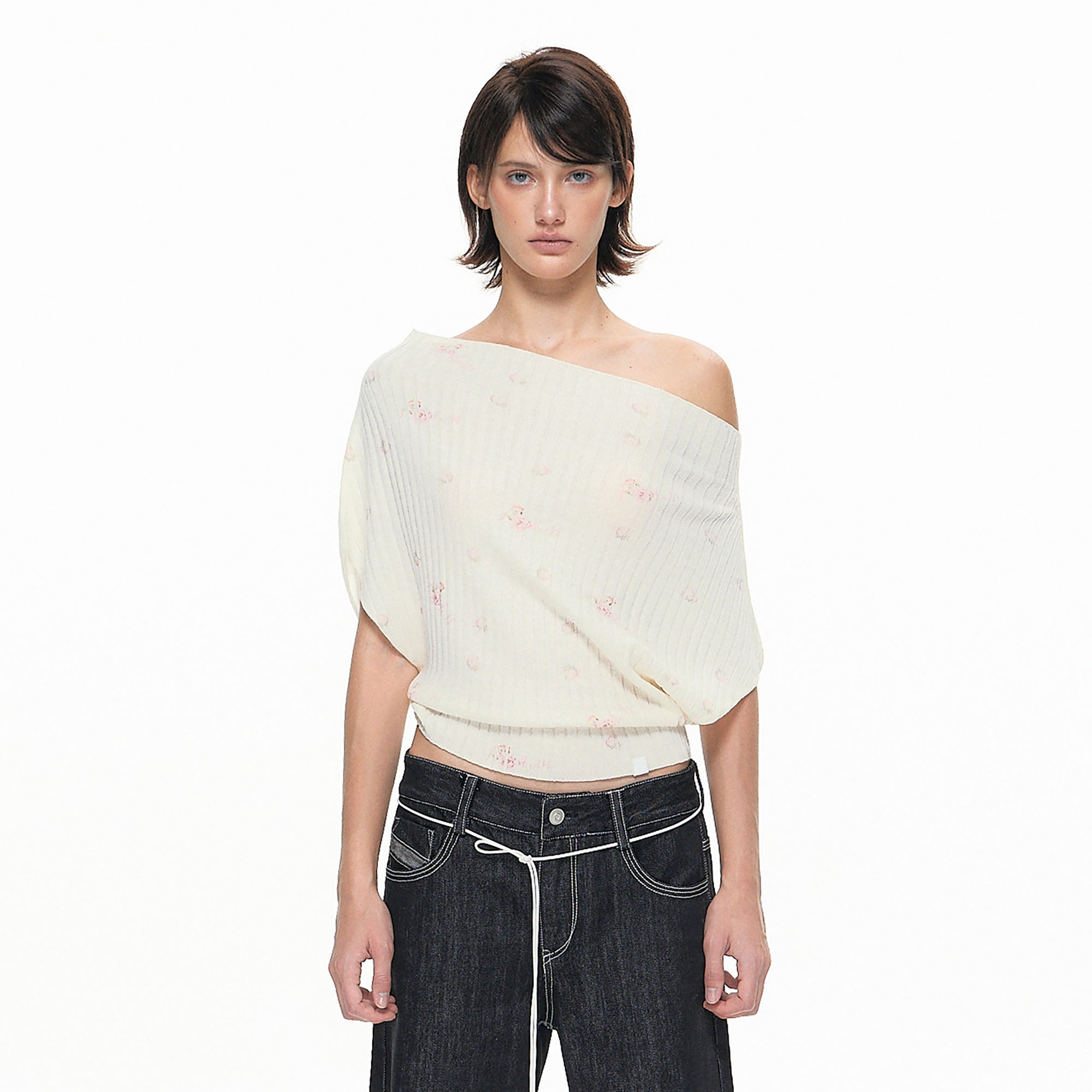 10AMSOTIIIIIIRED Wool-Blend Ribbed Off-Shoulder Knit Top
