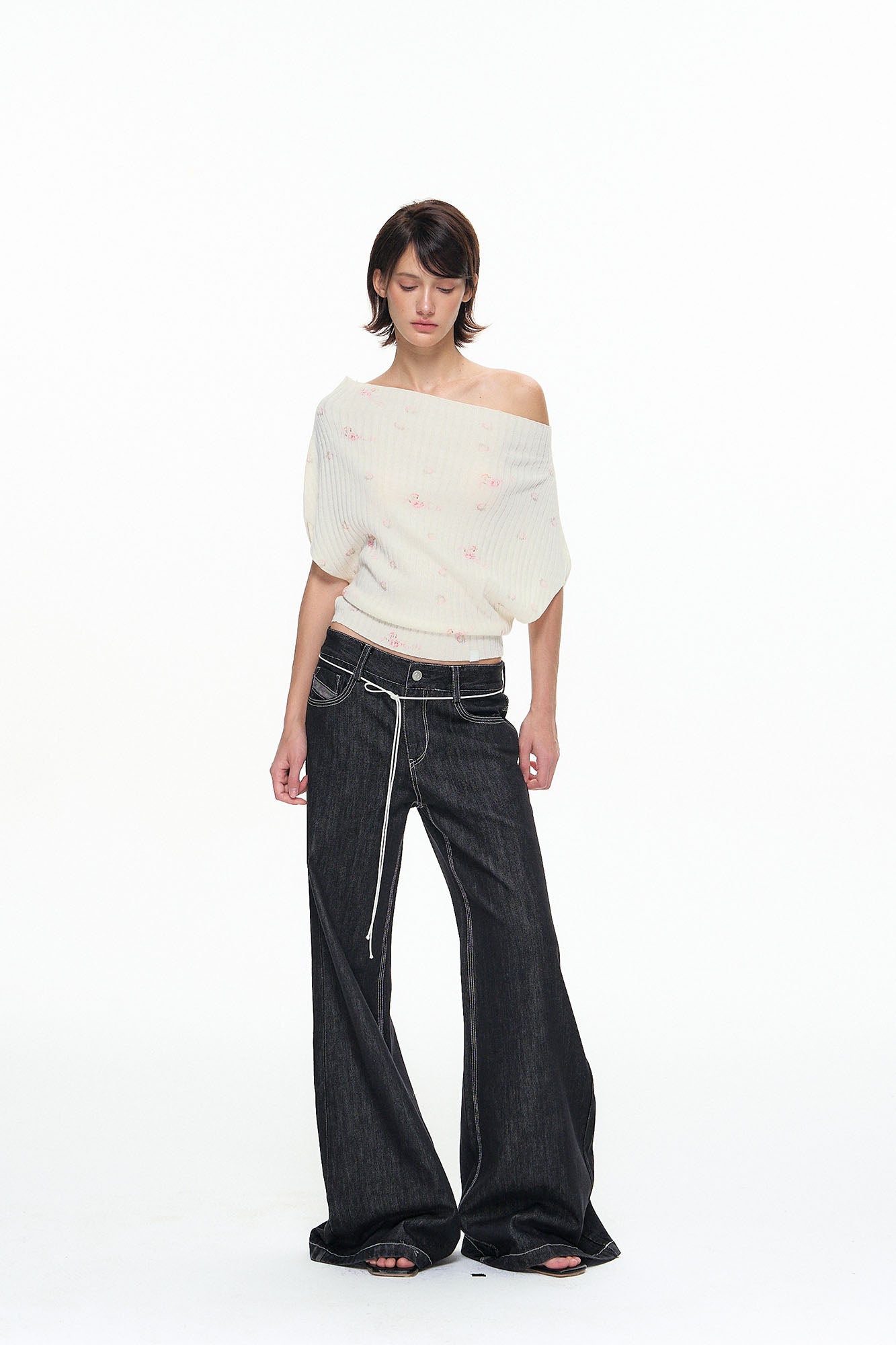10AMSOTIIIIIIRED Wool-Blend Ribbed Off-Shoulder Knit Top