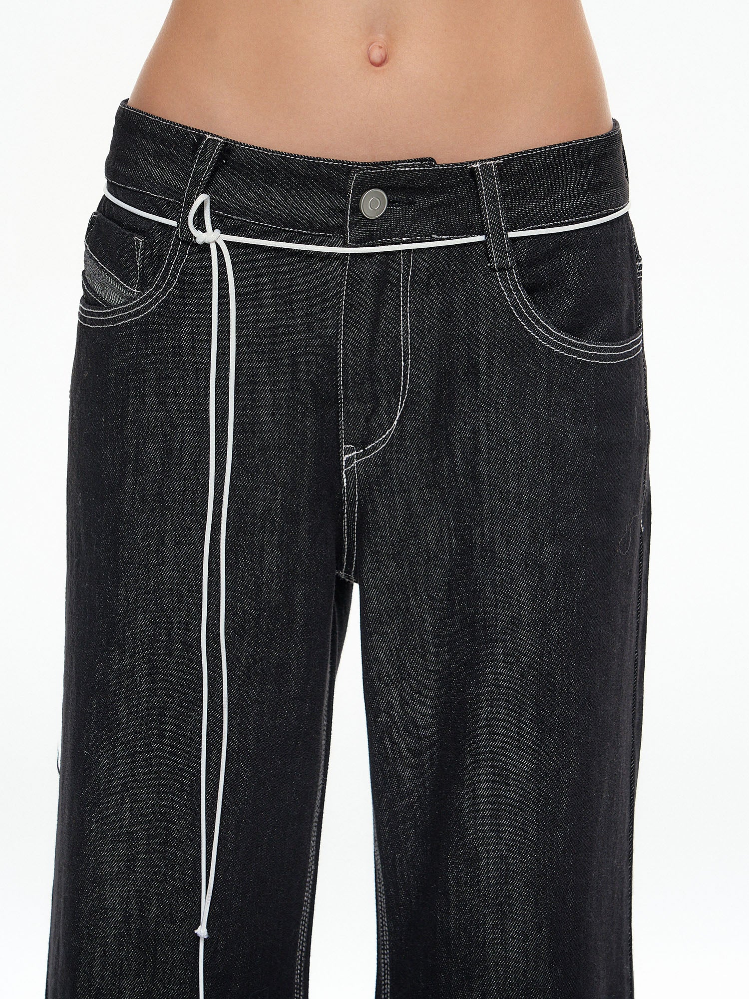 10AMSOTIIIIIIRED Contrast Drawstring Raw Wide-Leg Jeans