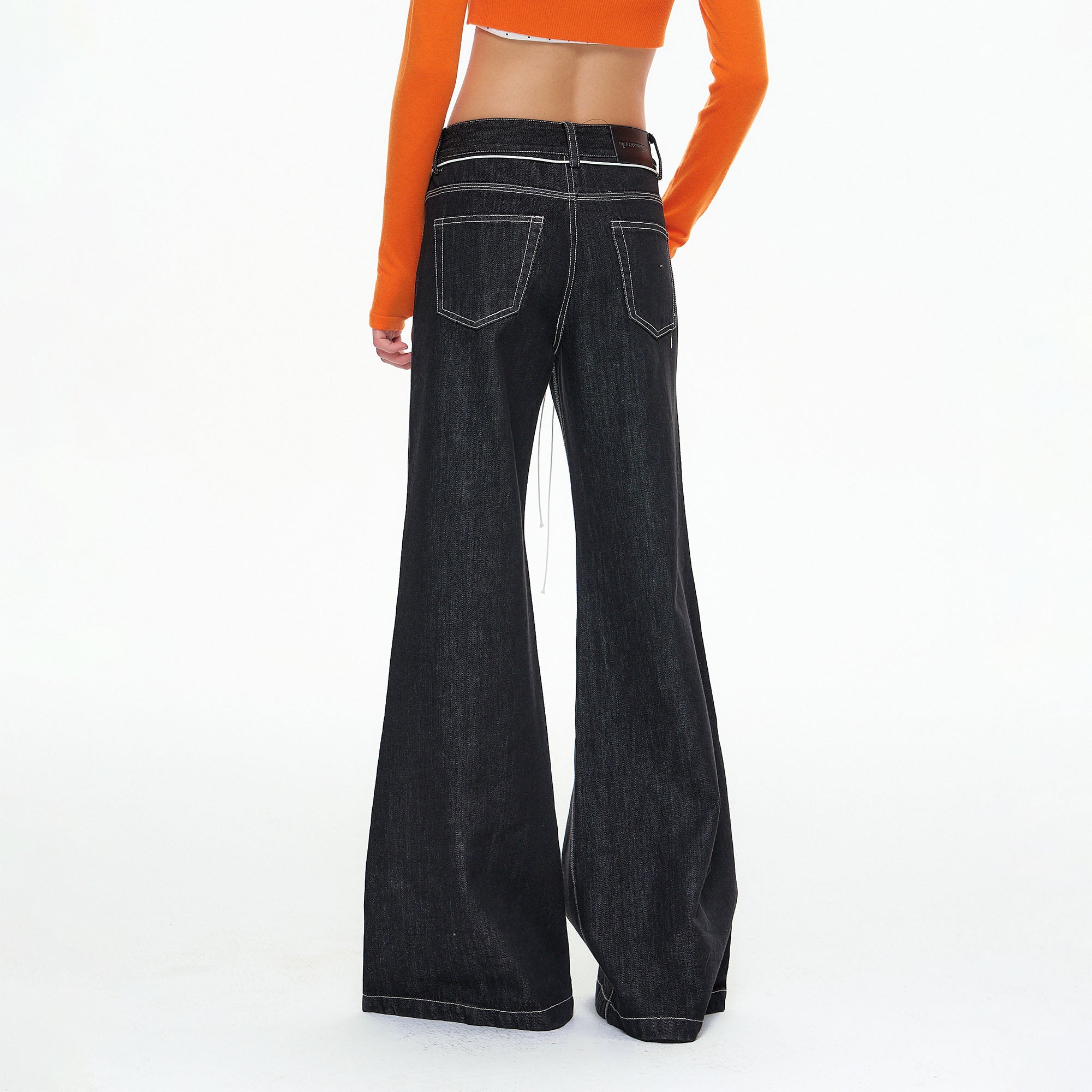 10AMSOTIIIIIIRED Contrast Drawstring Raw Wide-Leg Jeans