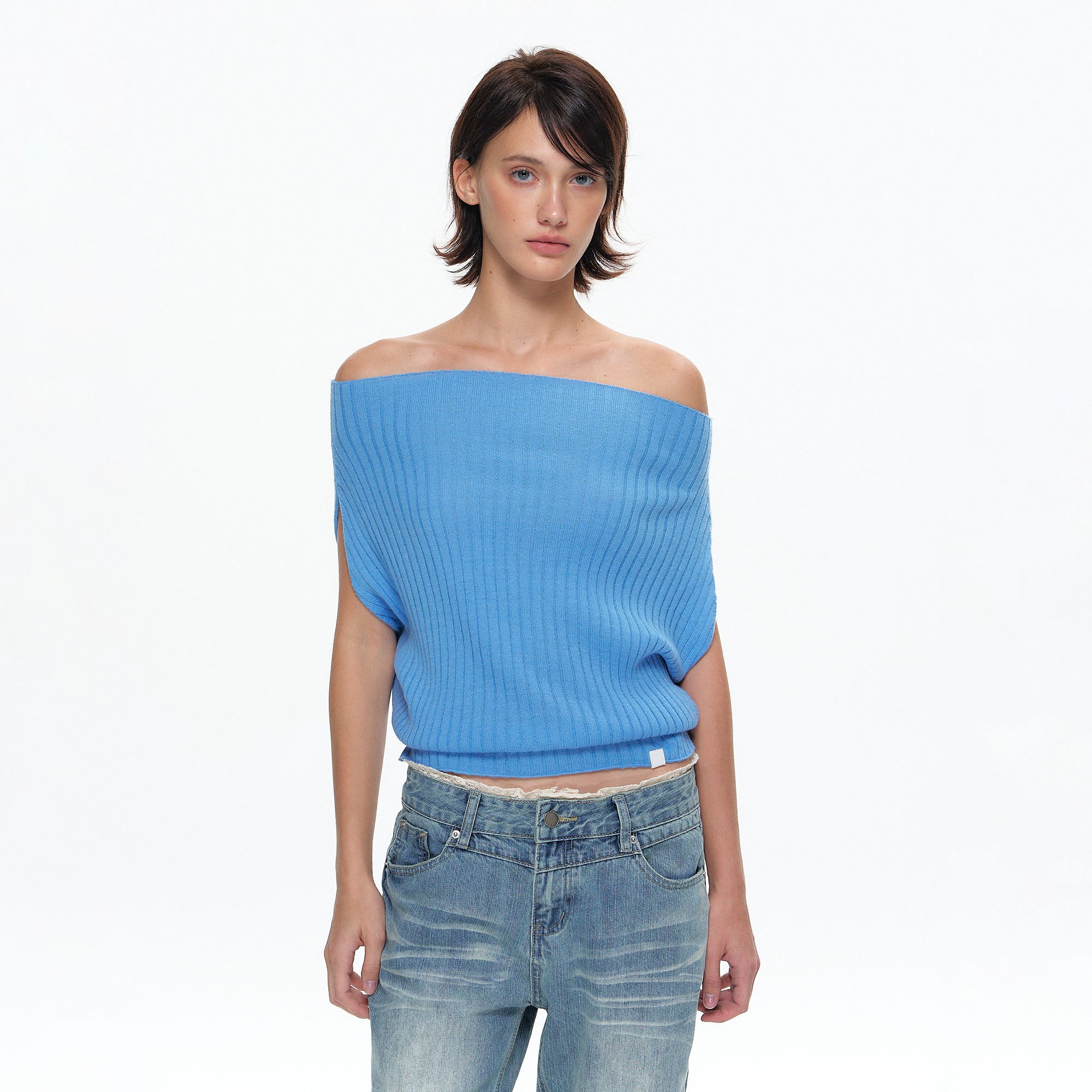 10AMSOTIIIIIIRED Wool-Blend Ribbed Off-Shoulder Knit Top