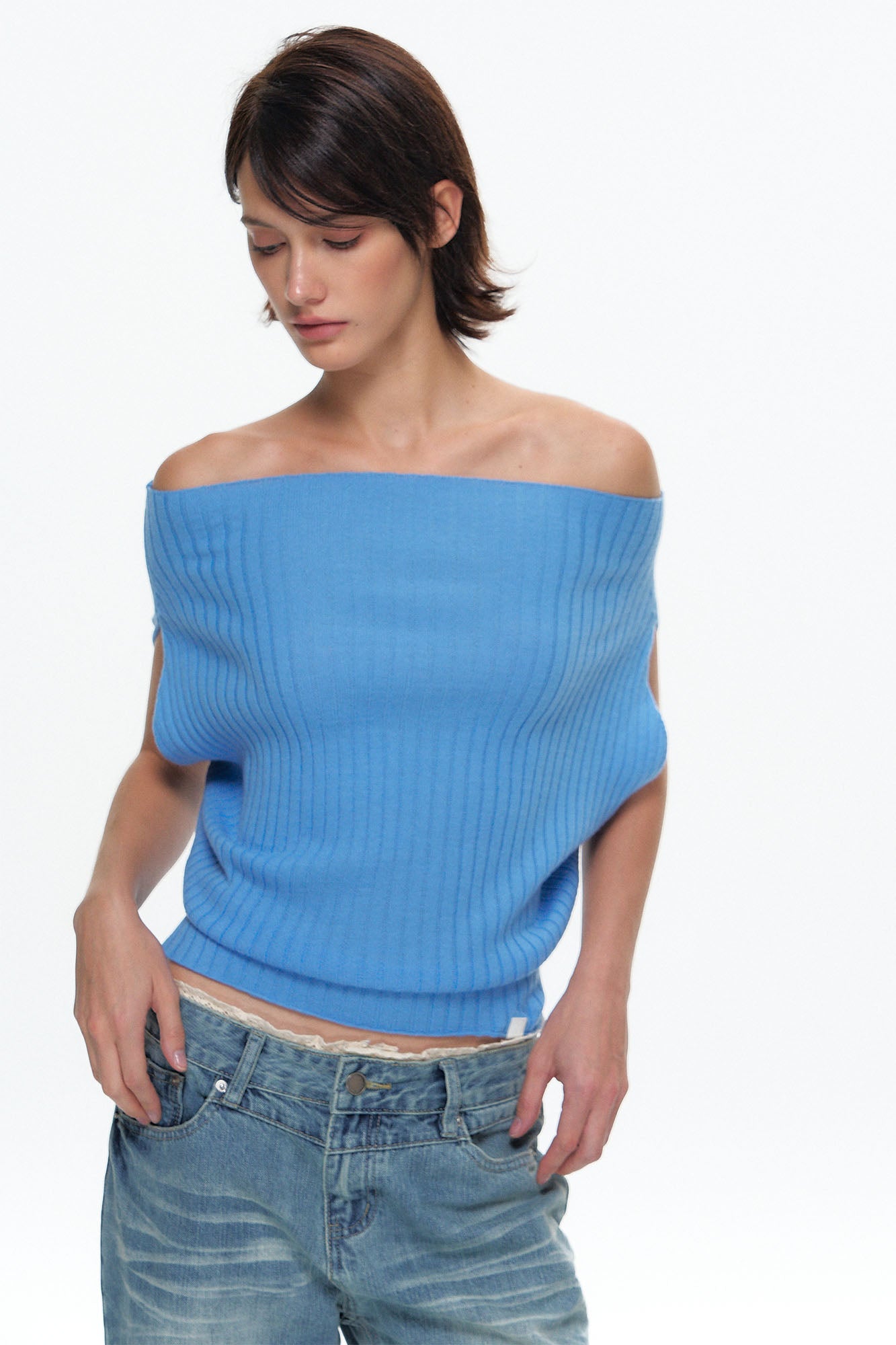 10AMSOTIIIIIIRED Wool-Blend Ribbed Off-Shoulder Knit Top
