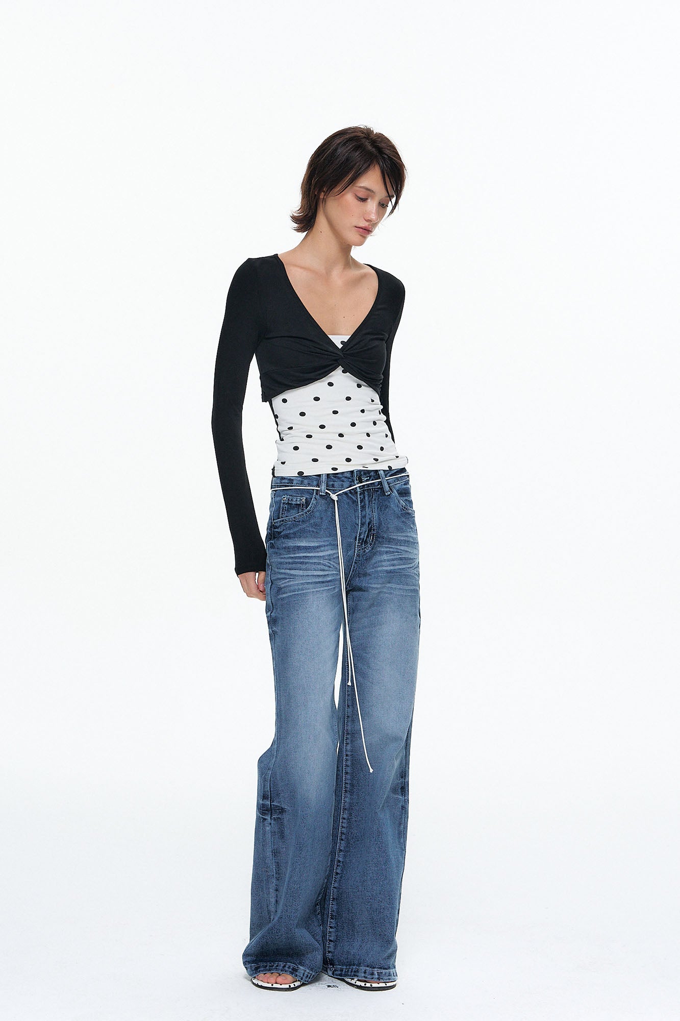 10AMSOTIIIIIIRED Faux Layered Twist-Front Long-Sleeve Top
