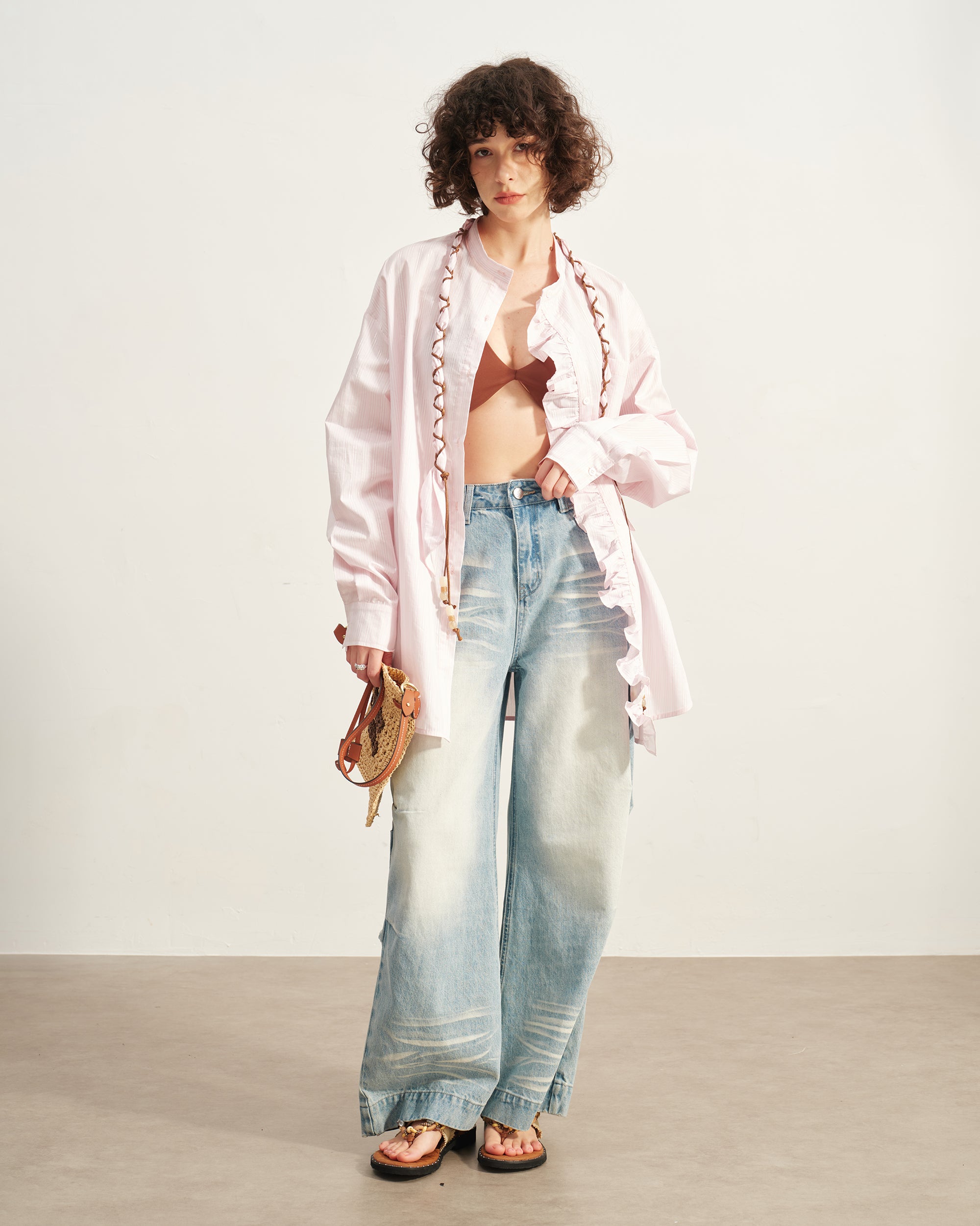SOFITTE Striped Ruffle Placket Shirt