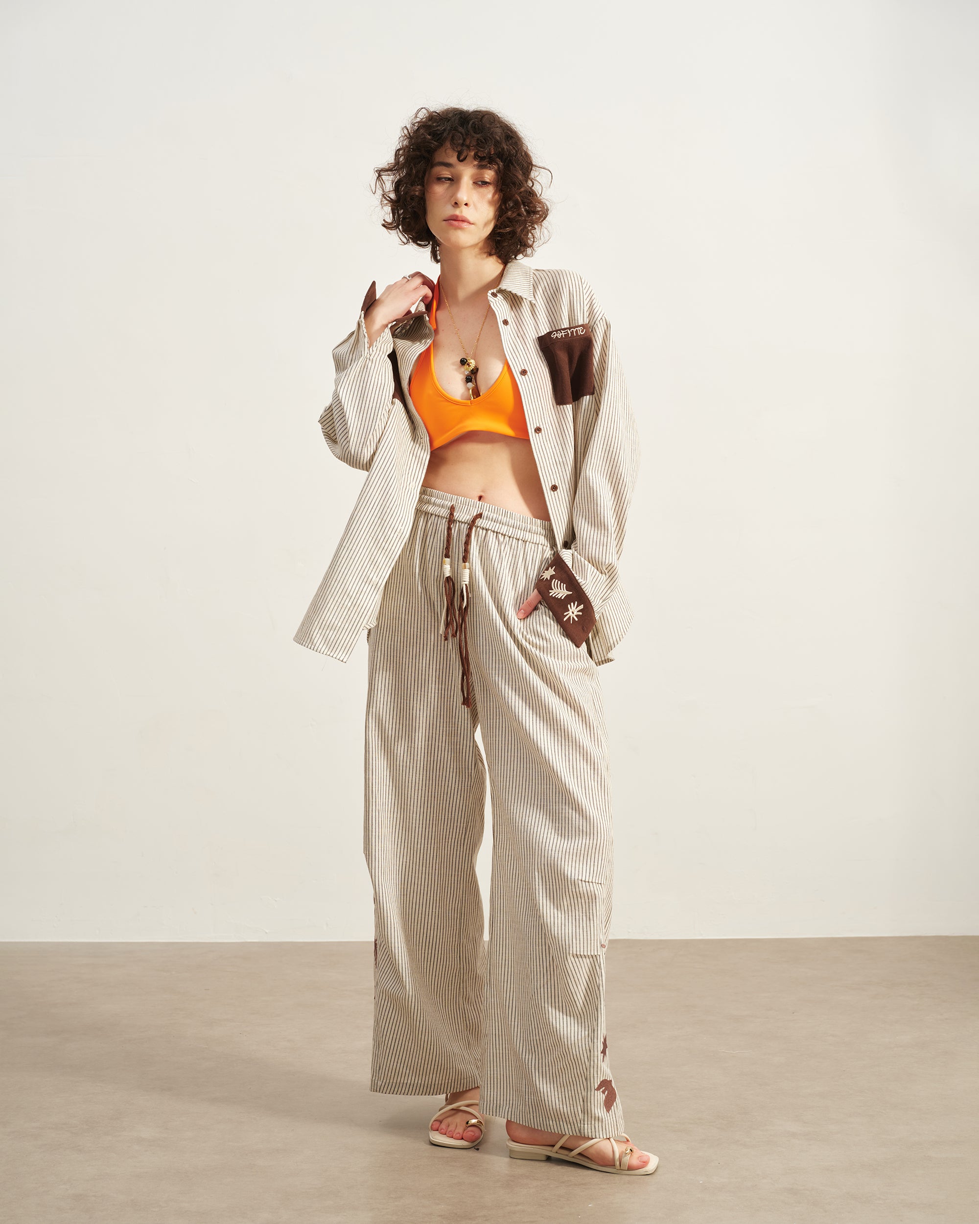SOFITTE Retro Embroidered Drawstring Striped Pants
