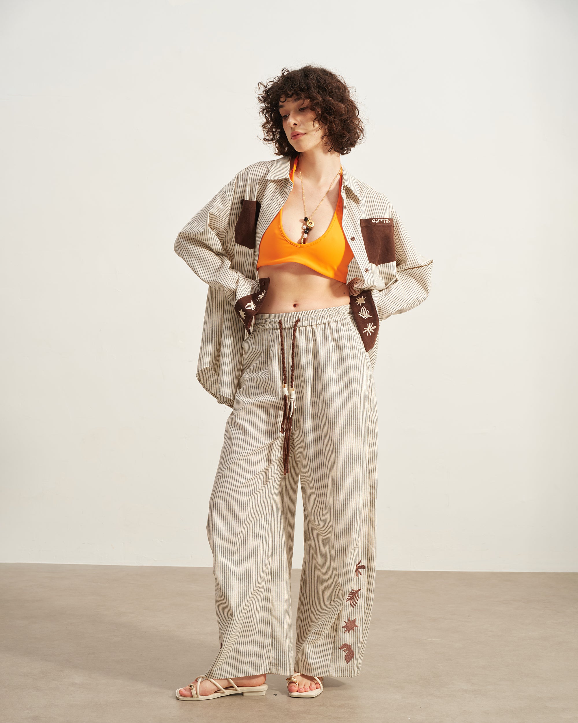 SOFITTE Retro Embroidered Drawstring Striped Pants
