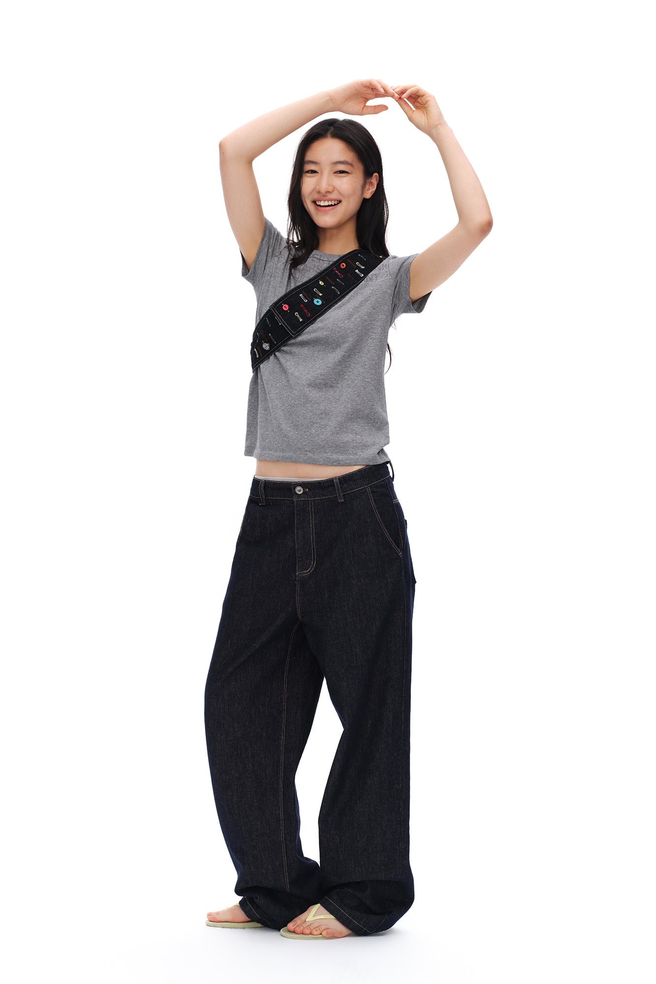 OINIMI Embroidered Buttonhole Denim Belt Bag