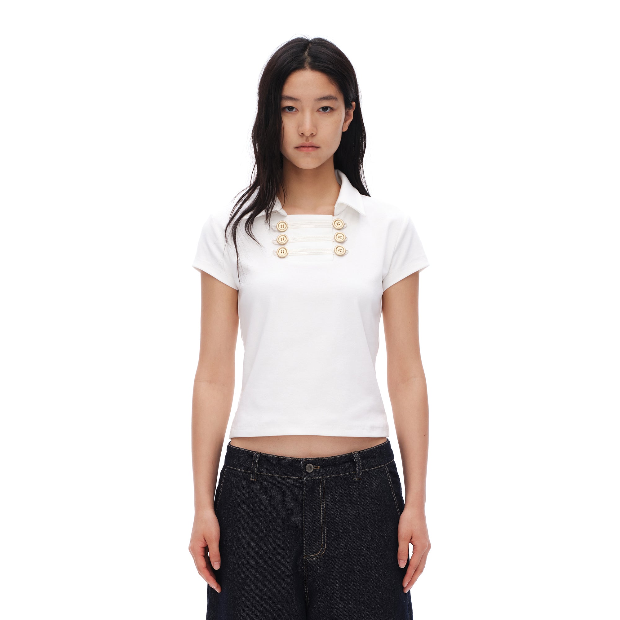 OINIMI Military Button Collared T-Shirt