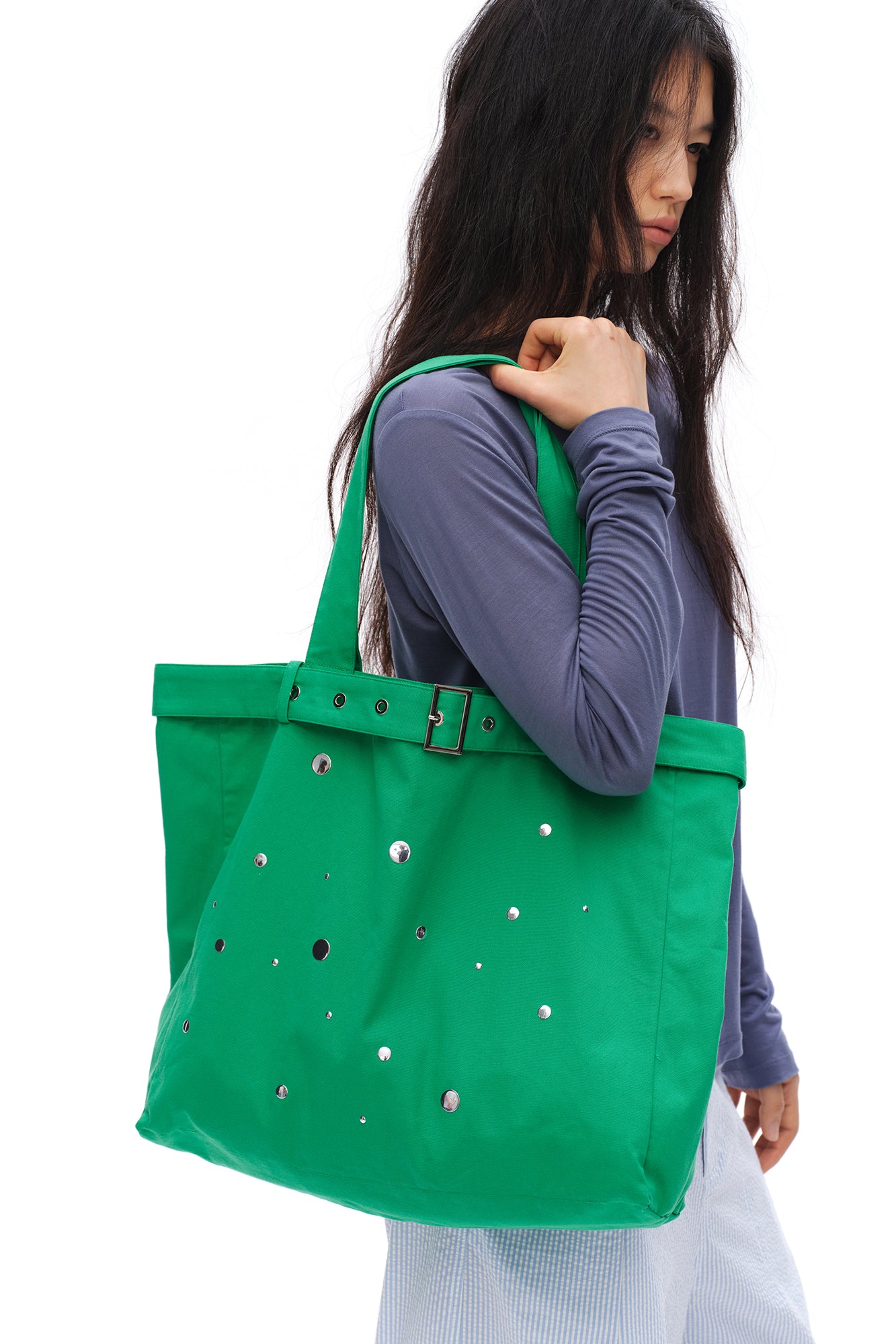 OINIMI Belted Grommet Mirror Disc Tote Bag