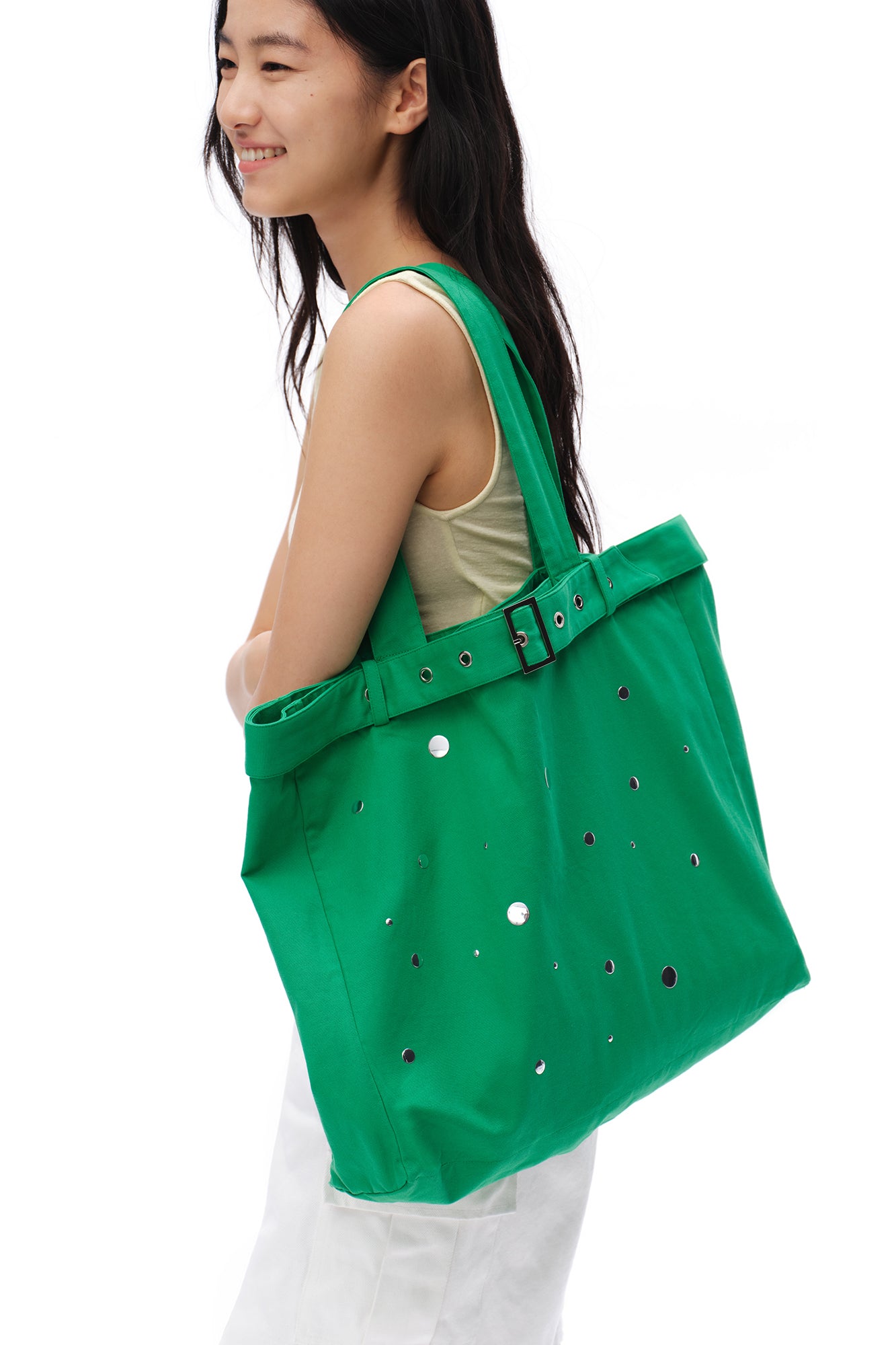 OINIMI Belted Grommet Mirror Disc Tote Bag