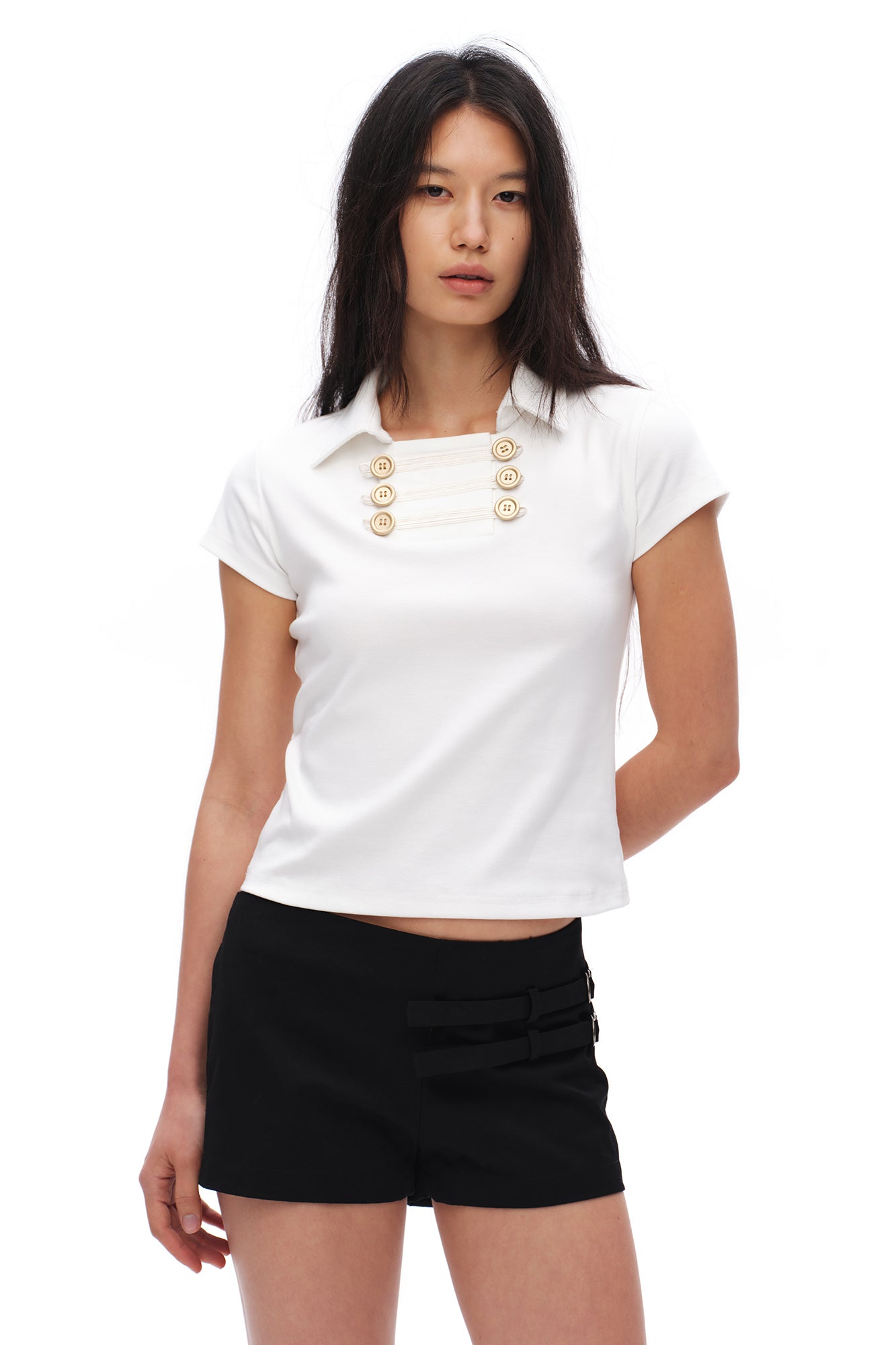 OINIMI Military Button Collared T-Shirt