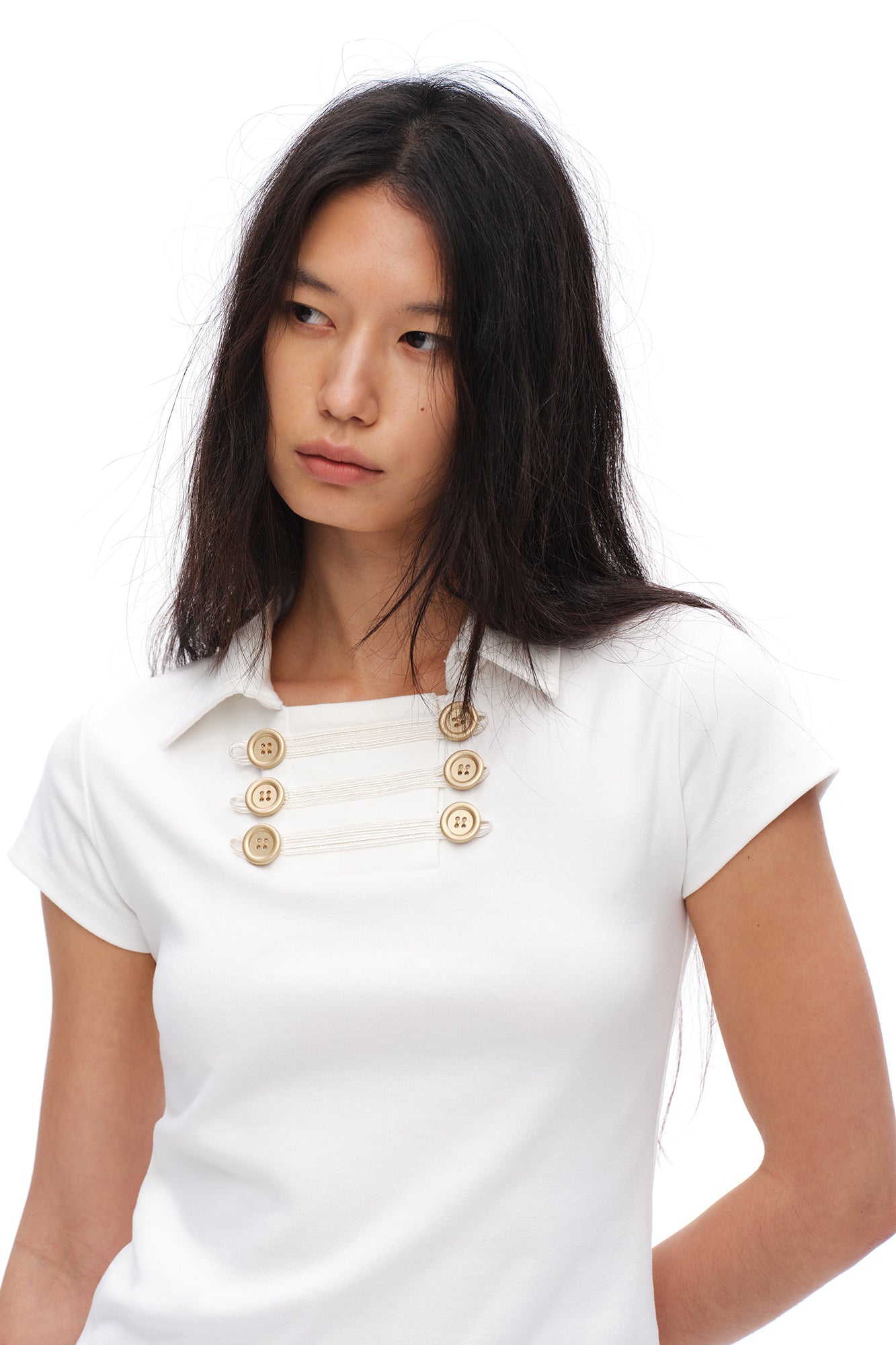 OINIMI Military Button Collared T-Shirt