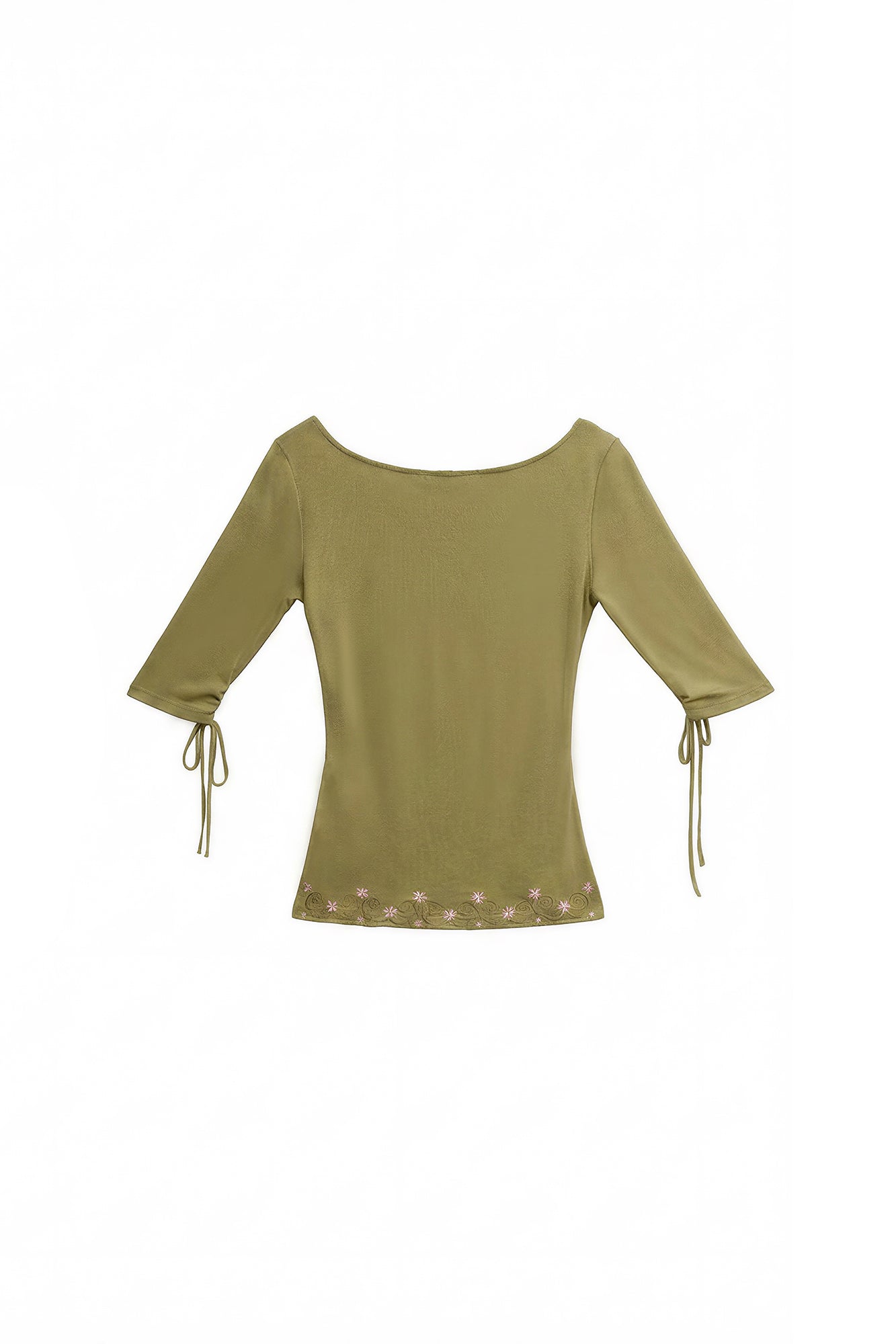 THE NEVERMORE Gathered Keyhole Ruched Embroidered Top