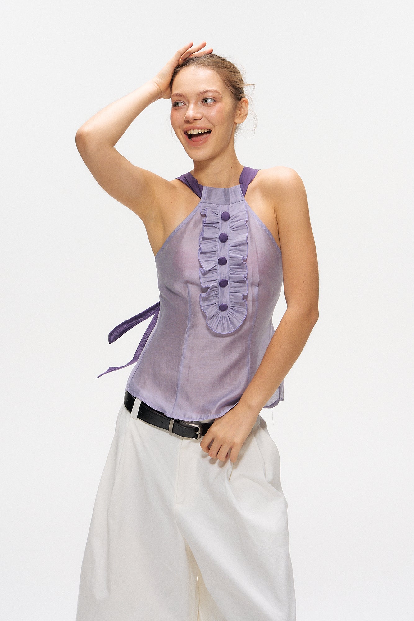 10AMSOTIIIIIIRED Convertible Ruffle Bib Top