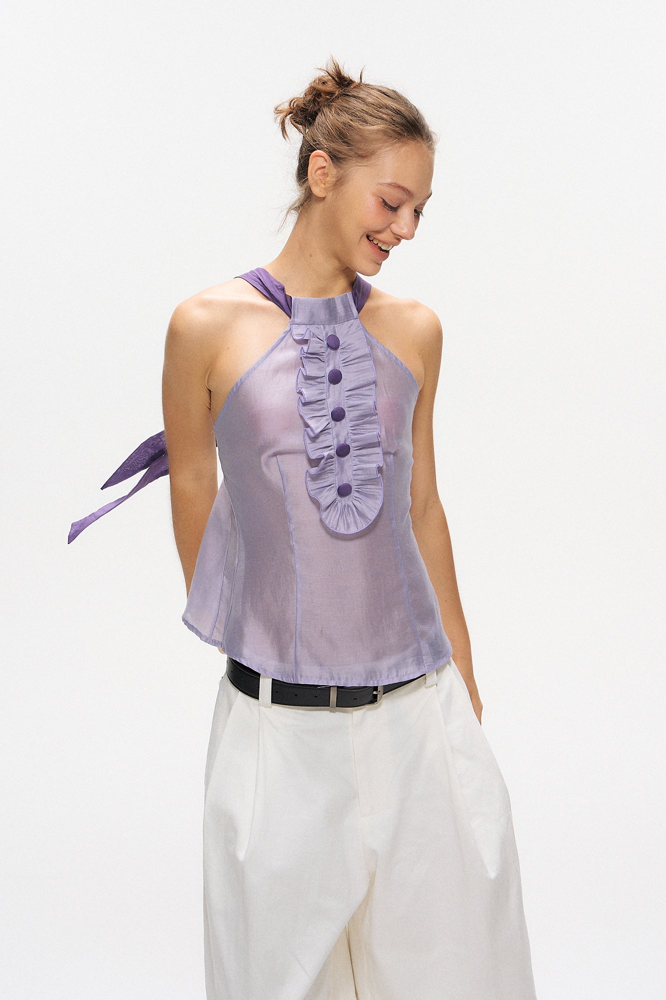 10AMSOTIIIIIIRED Convertible Ruffle Bib Top