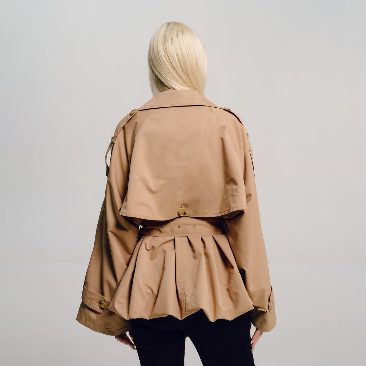 AWOKENTIME Double-Breasted Acetate Drop-Shoulder Trench Coat