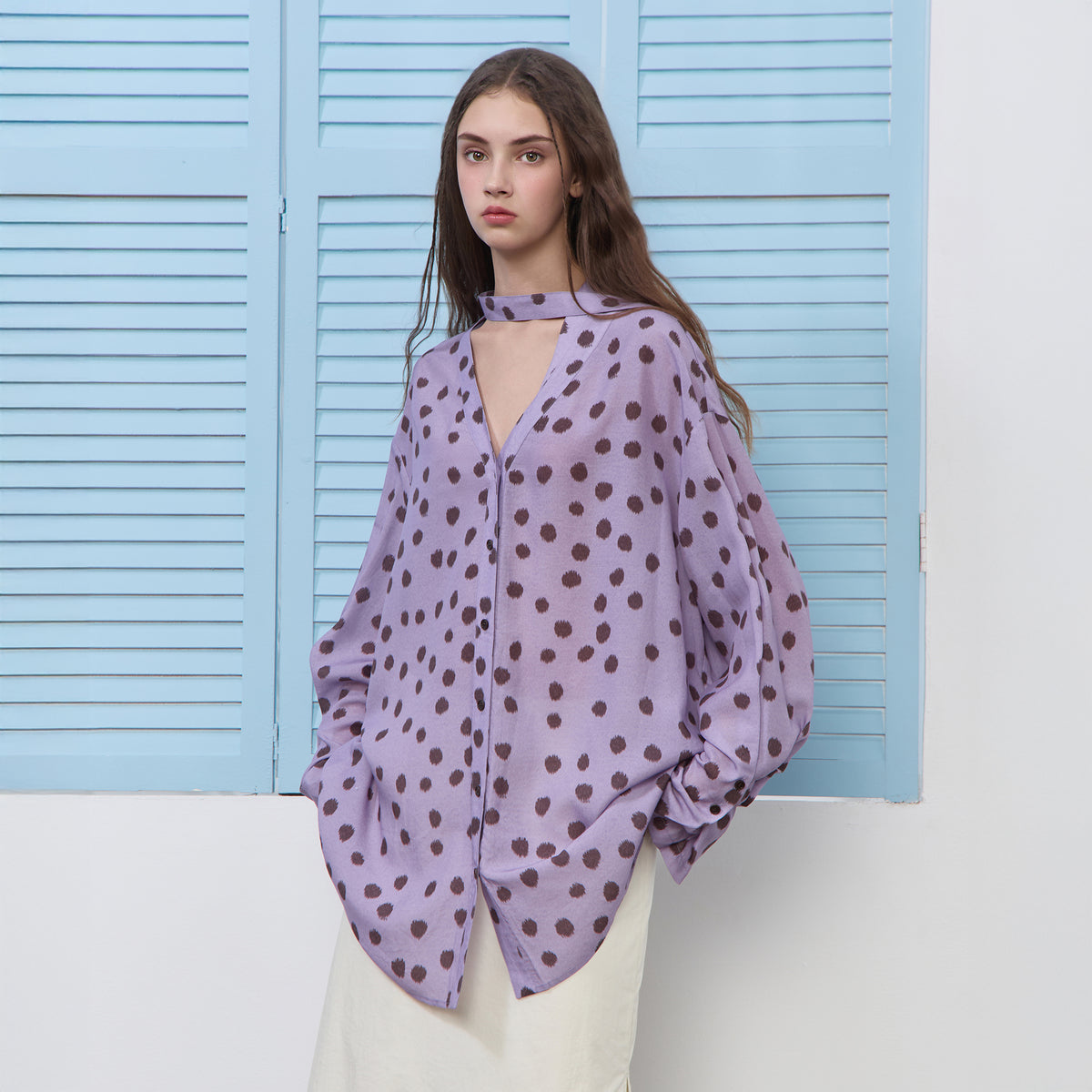 BOBBYBECKY Polka-Dot Leopard Ribbon Shirt