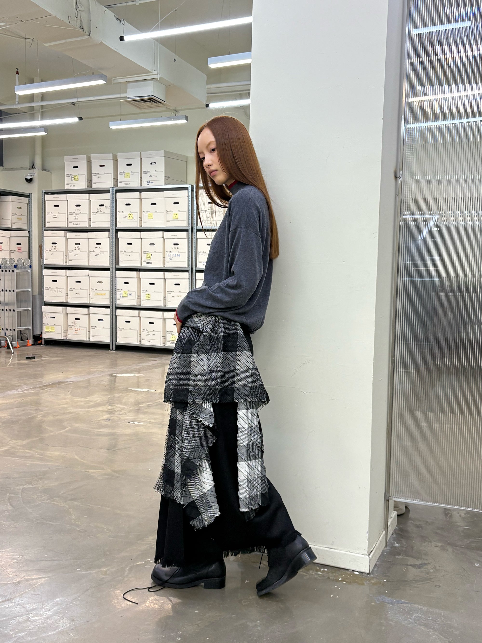 NEVERSEEZ Detachable Plaid Sash Spliced Pleated Maxi Skirt