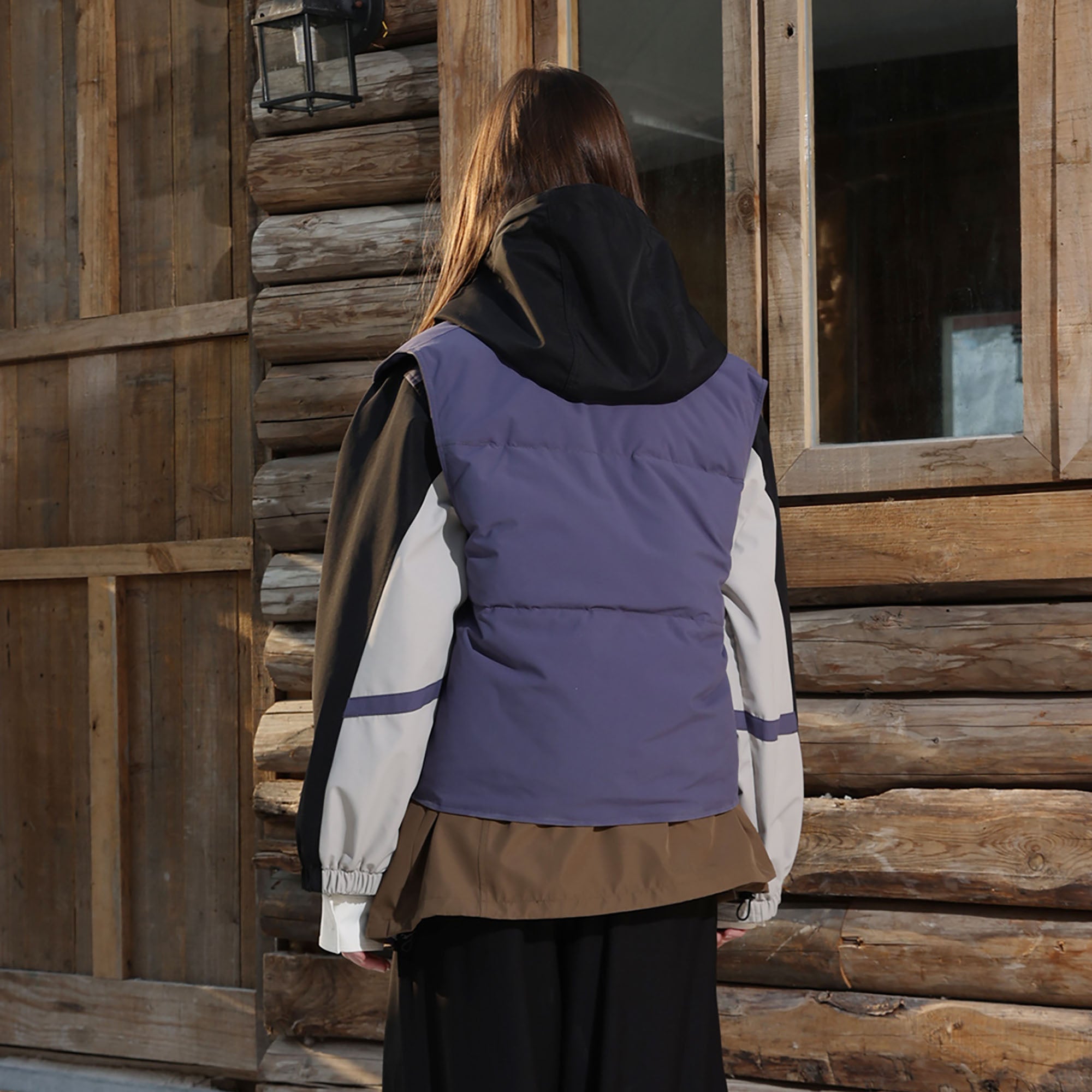 ERROR CODE ROBOT Contrast Waterproof Windbreaker with Detachable Down Vest