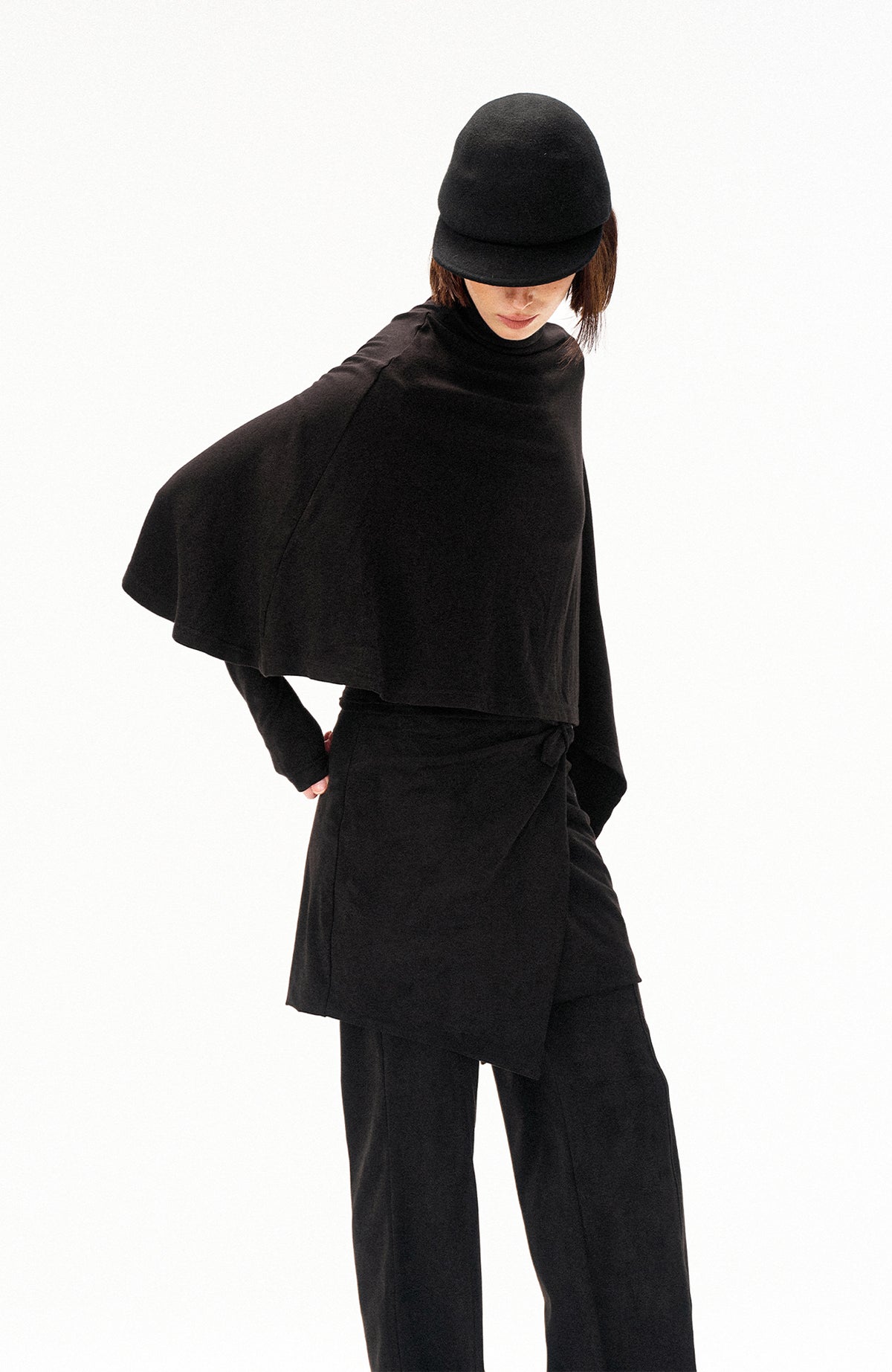 COSTUSTOOT Cape-Style Asymmetric Layered Knit Long-Sleeve Tee