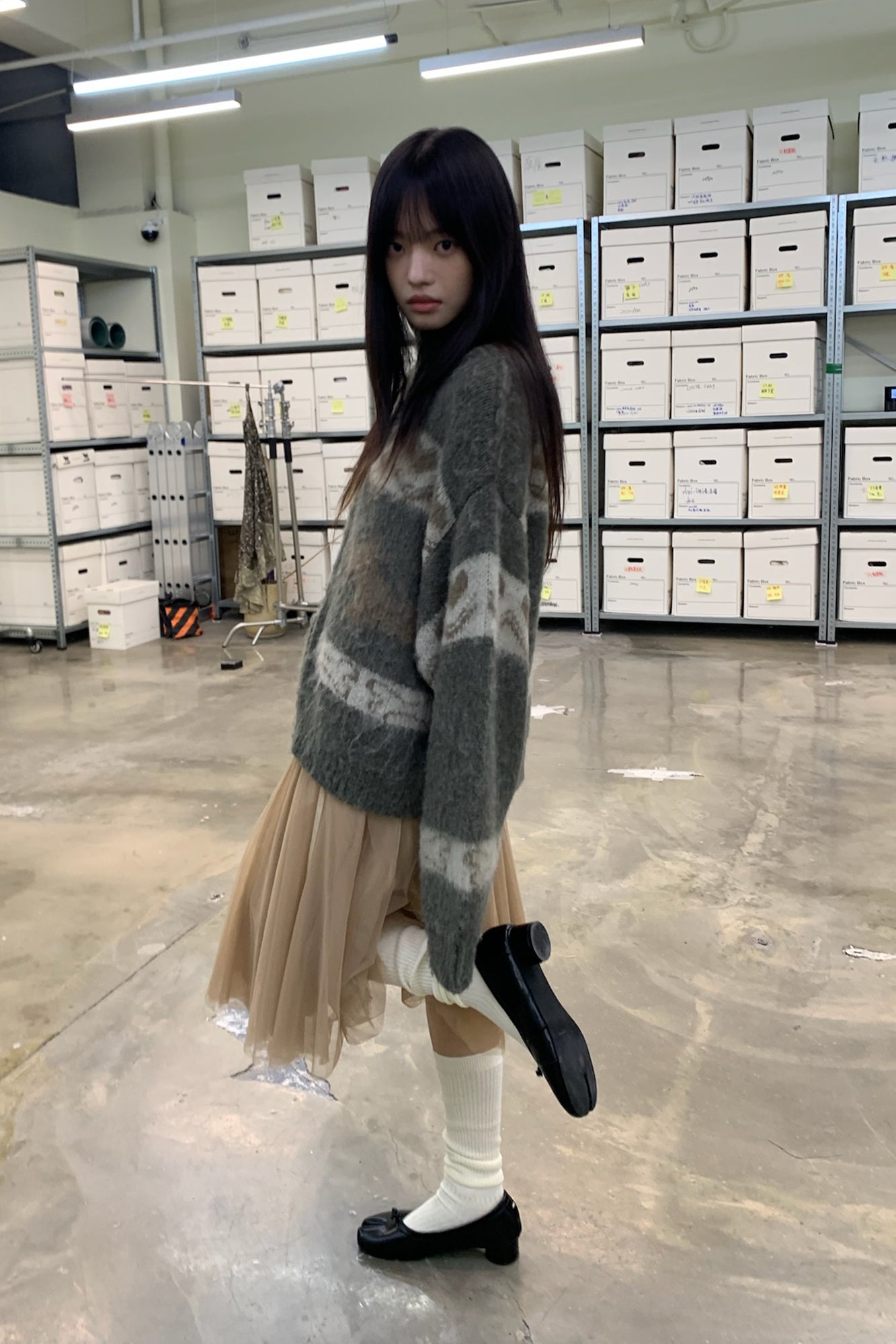 NEVERSEEZ Fuzzy Dog & Heart Jacquard Zip-Up Cardigan