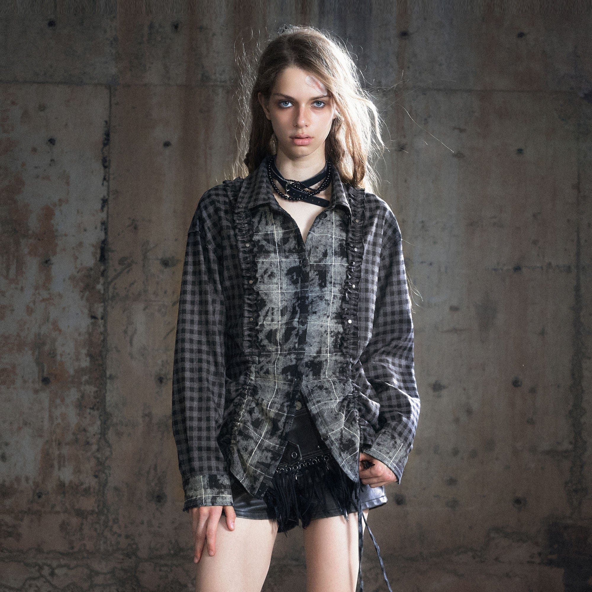 CESTNOUS Ruched Ruffle Spliced Shirt