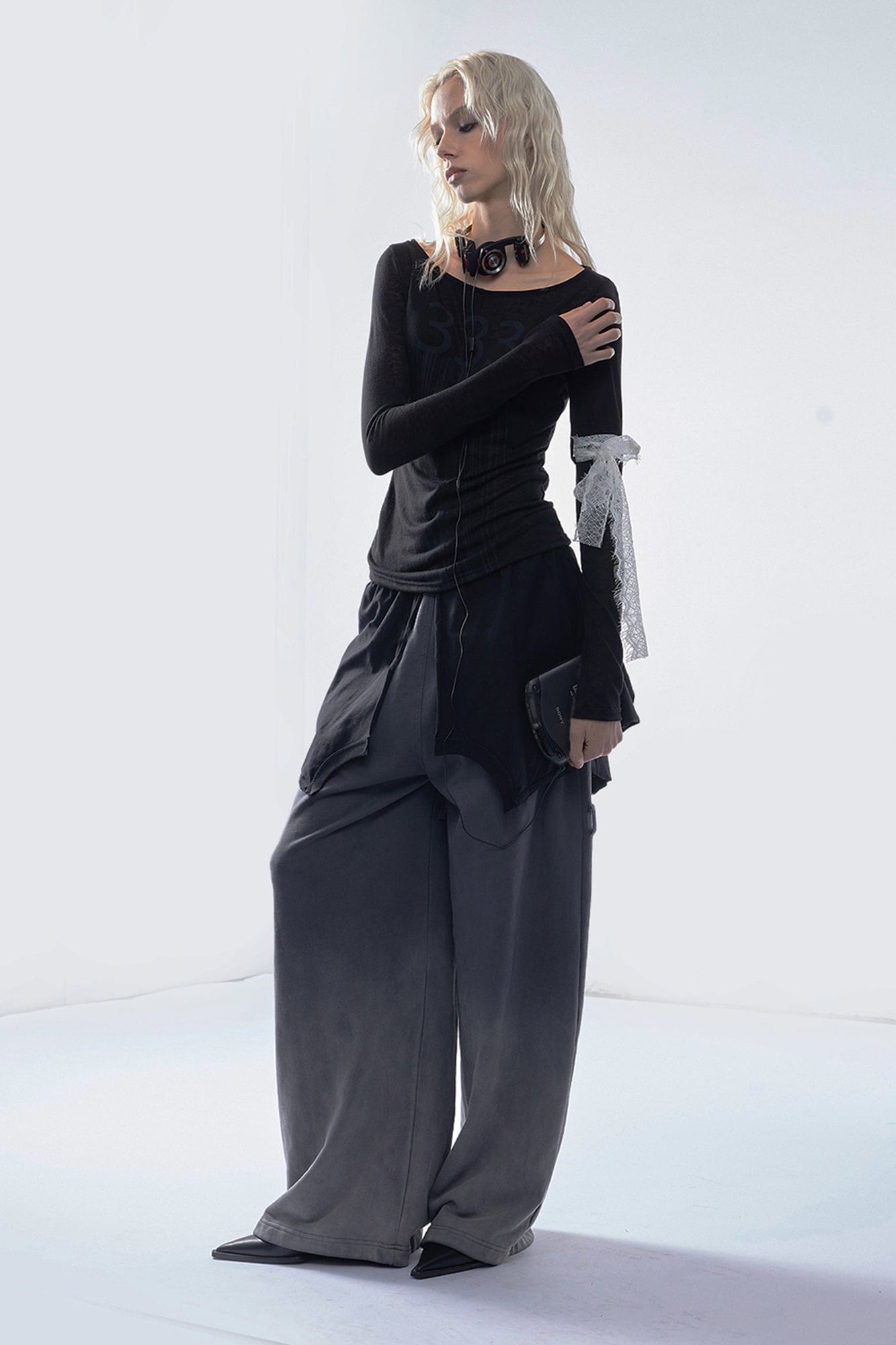 EMOHA 333 Graphic Sheer Long Sleeve Tee