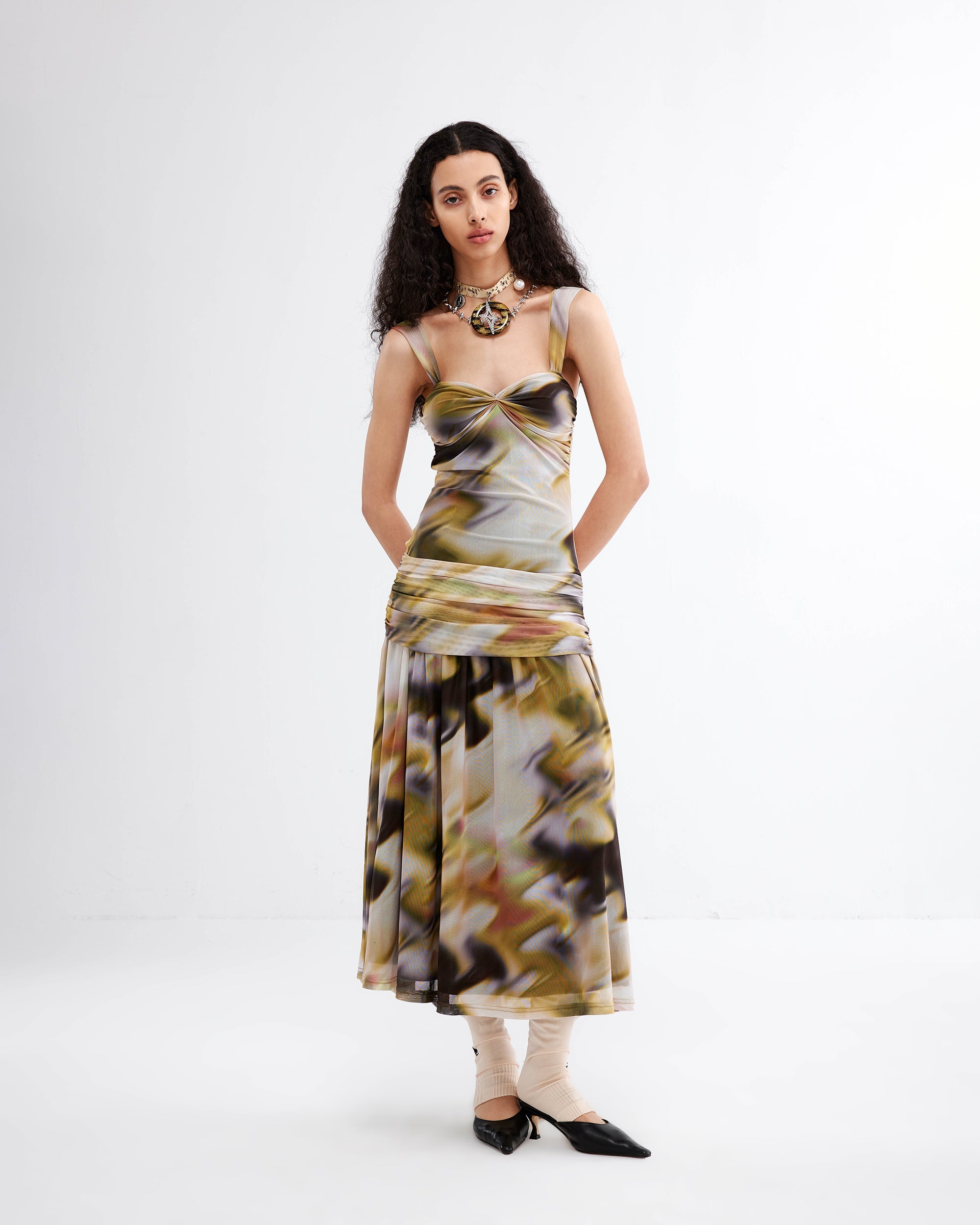 JIUWU PARK Blurred Print Strappy Midi Dress