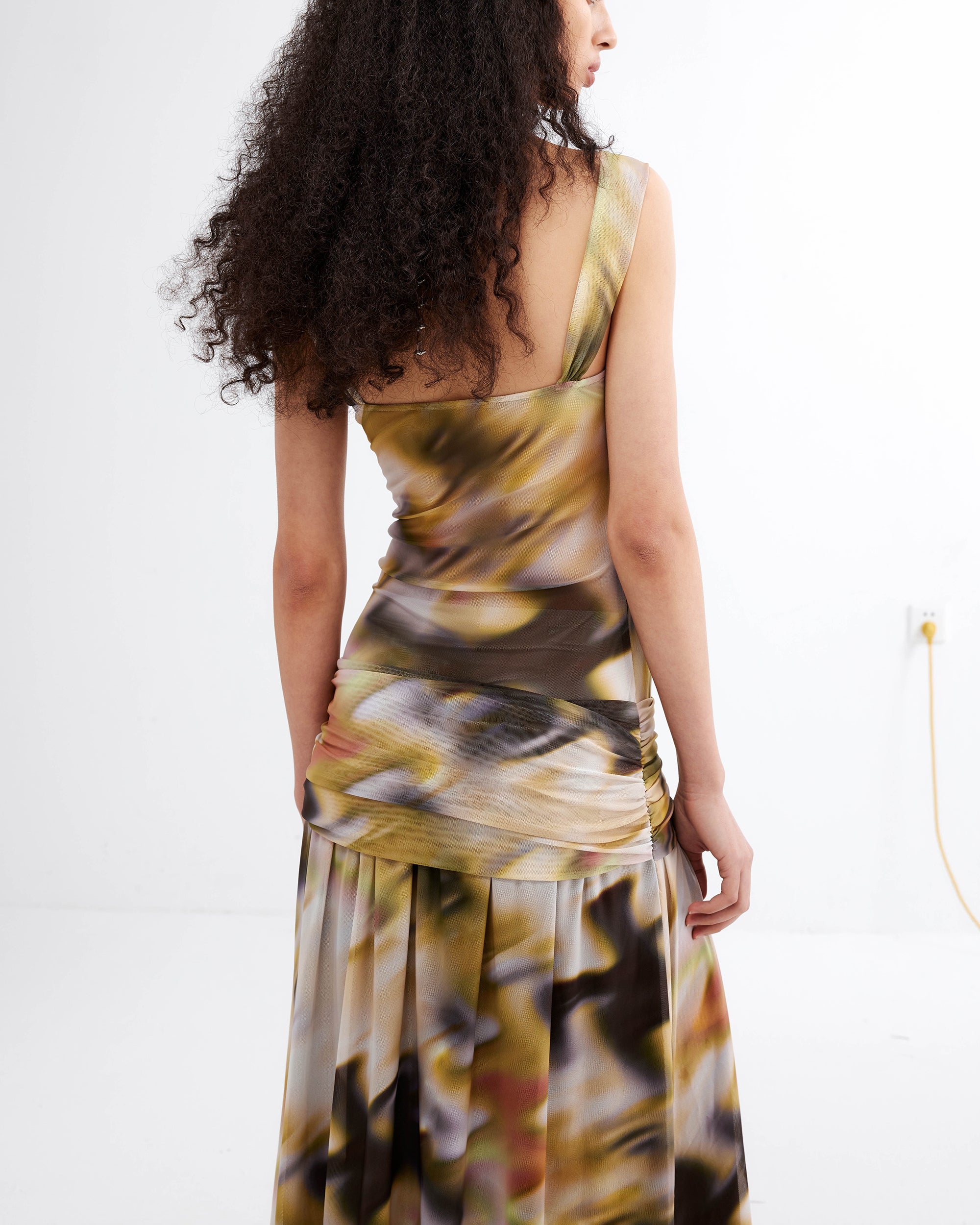 JIUWU PARK Blurred Print Strappy Midi Dress