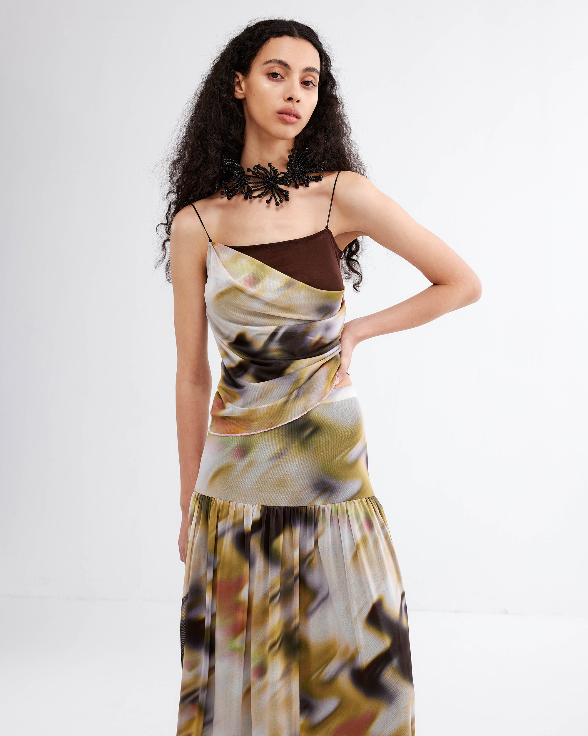 JIUWU PARK Blurred Print Double-Layer Cami Top