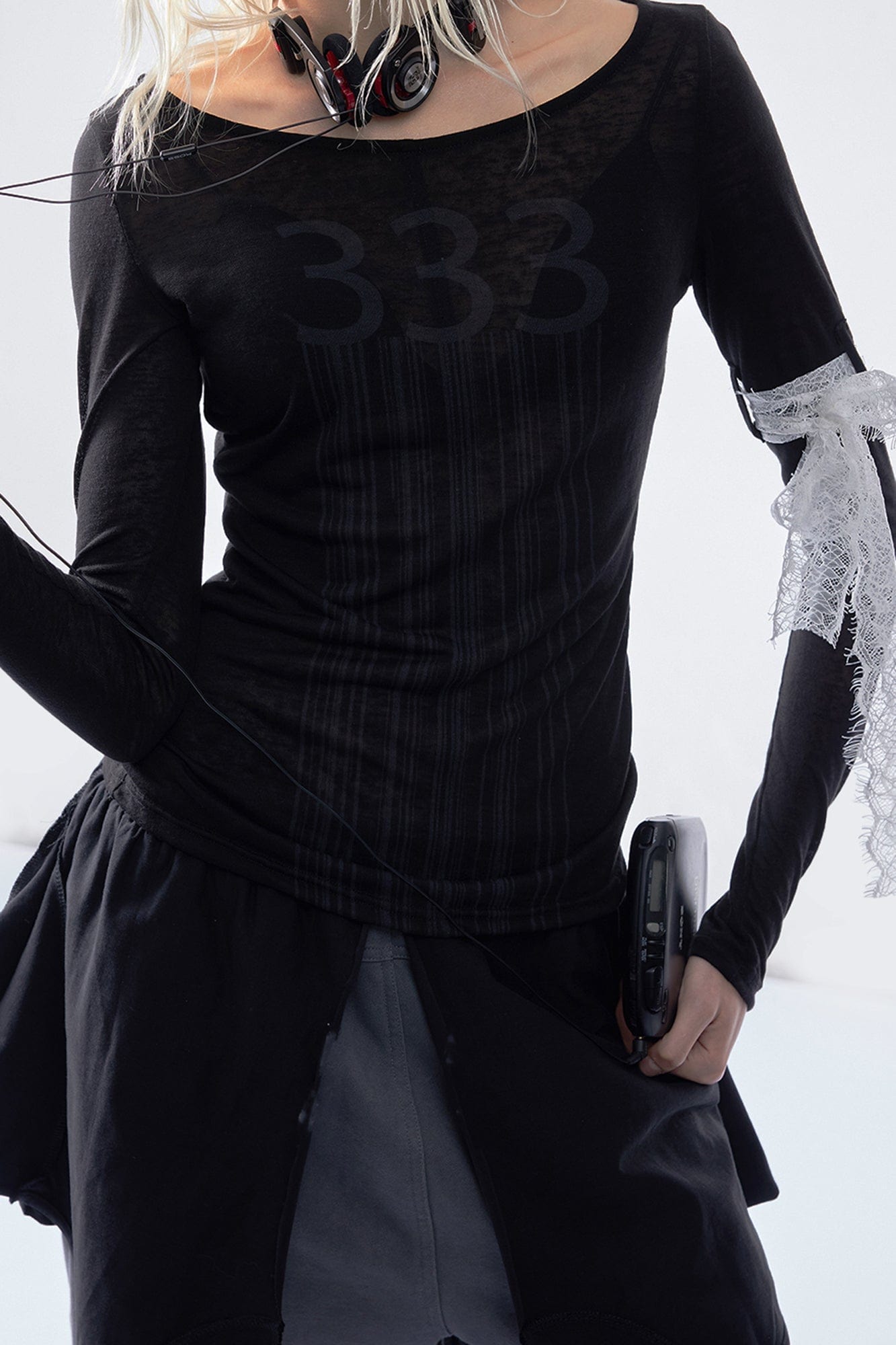 EMOHA 333 Graphic Sheer Long Sleeve Tee