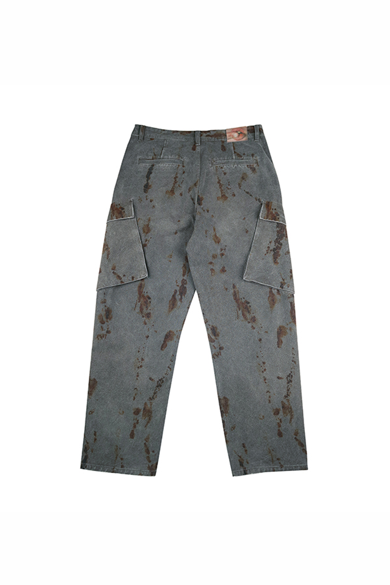 NIANJIUYIKOUER Rust Stain Graphic Washed Cargo Pants, premium urban and streetwear designers apparel on PROJECTISR.com, NIANJIUYIKOUER