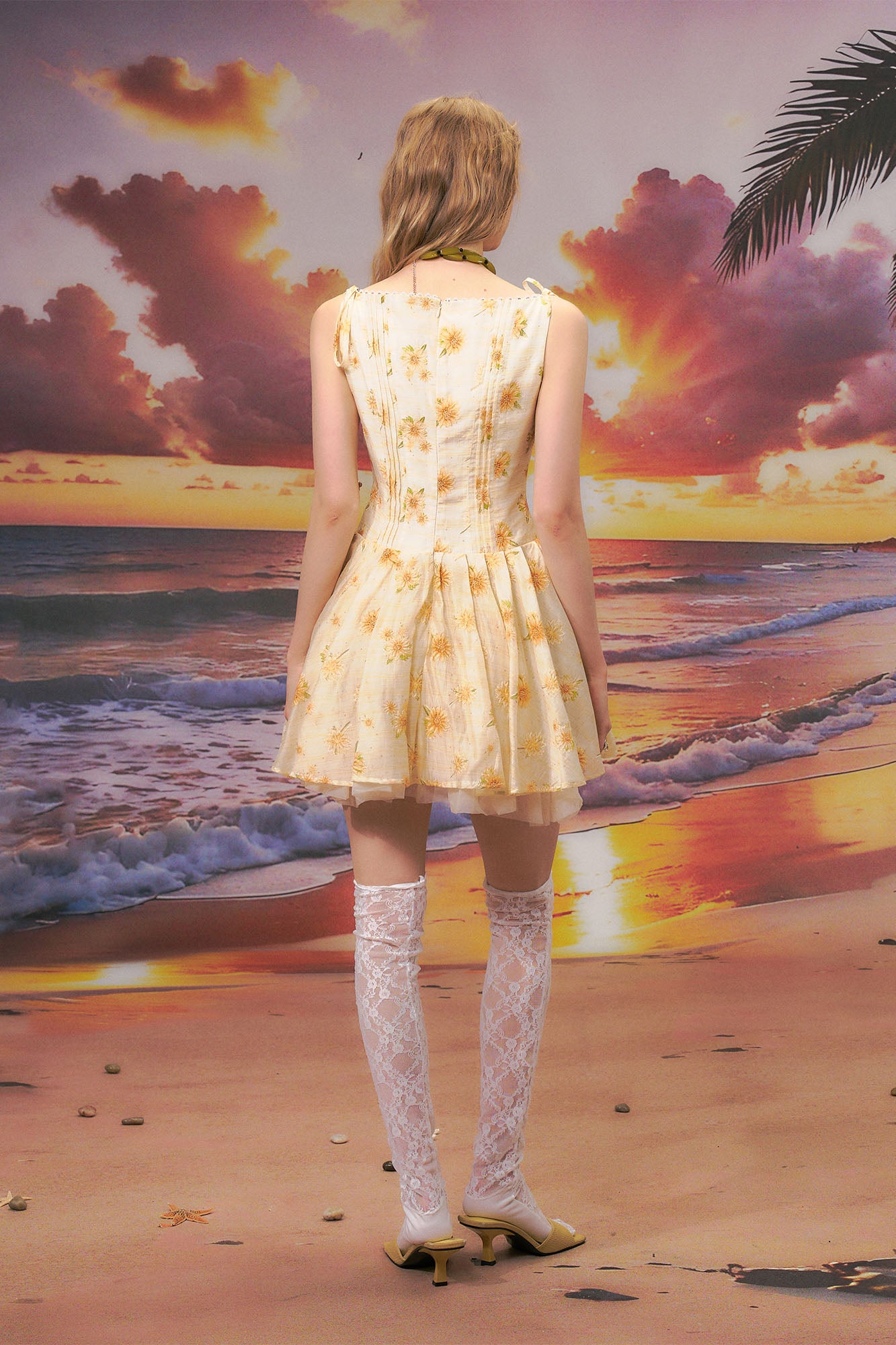 THE NEVERMORE Tie-Shoulder Floral Flared Mini Dress
