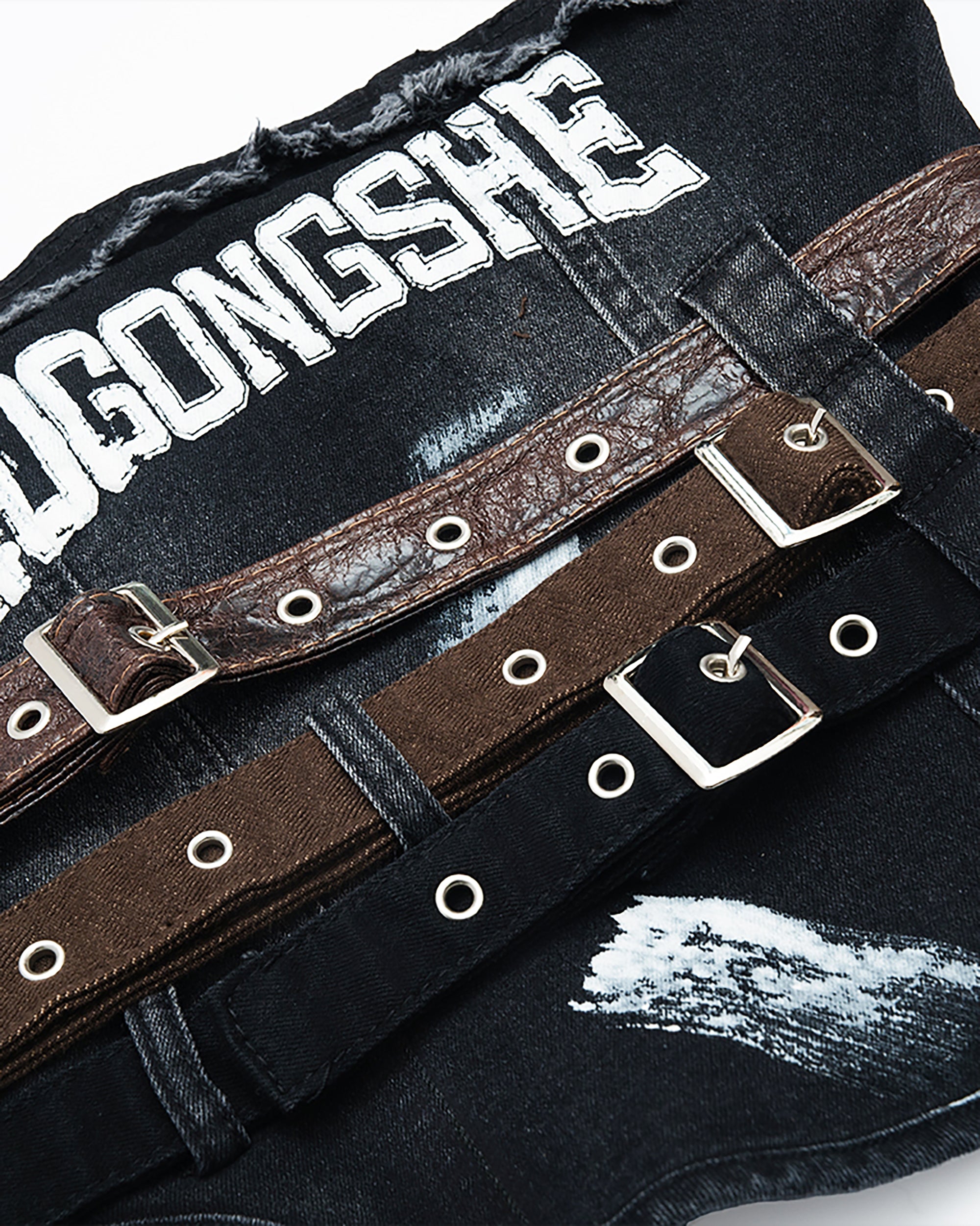 MOGONGSHE Detachable Sleeves Buckled Corset Top