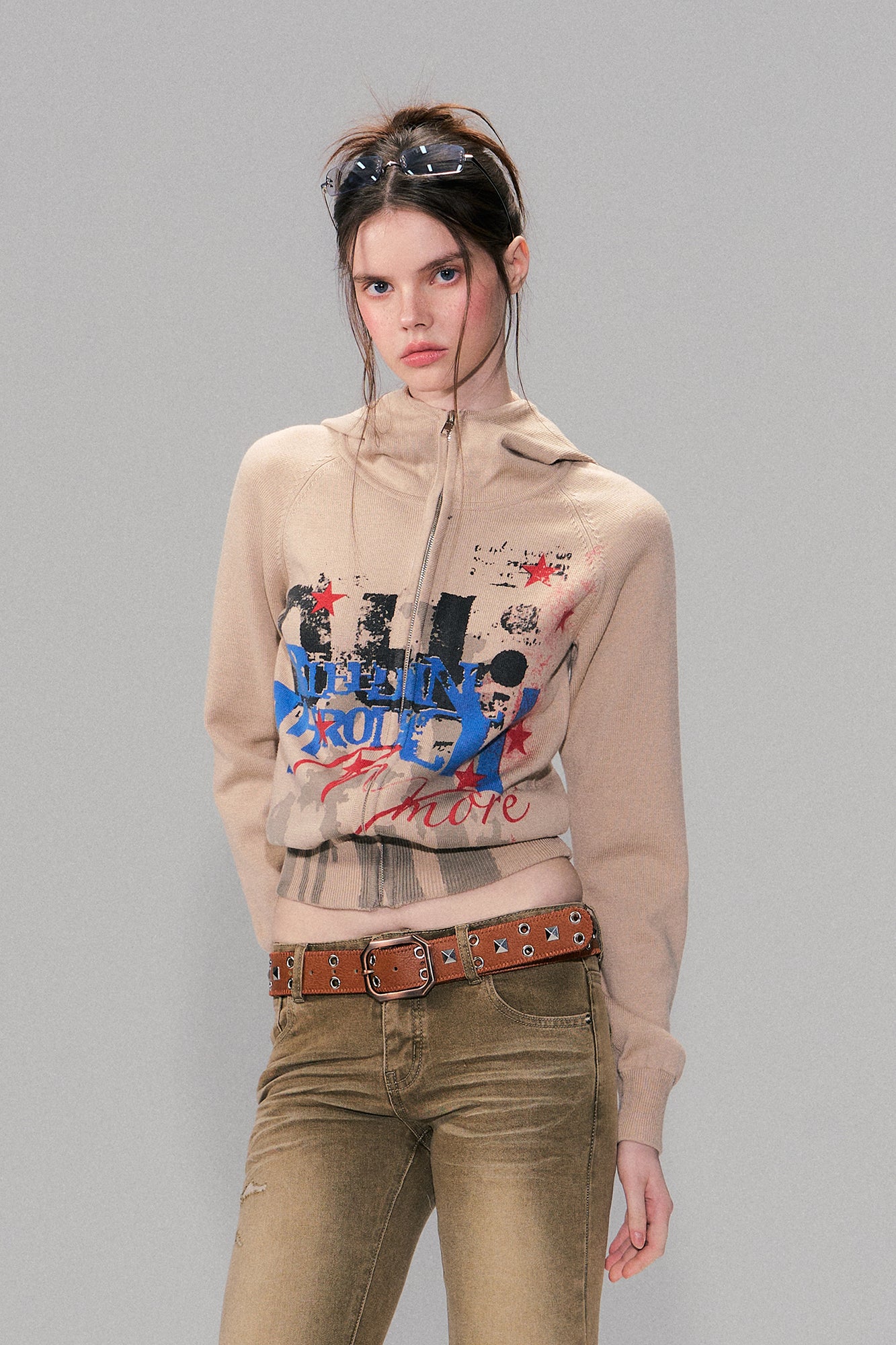 THE NEVERMORE Graphic Knit Zip-Up Hoodie