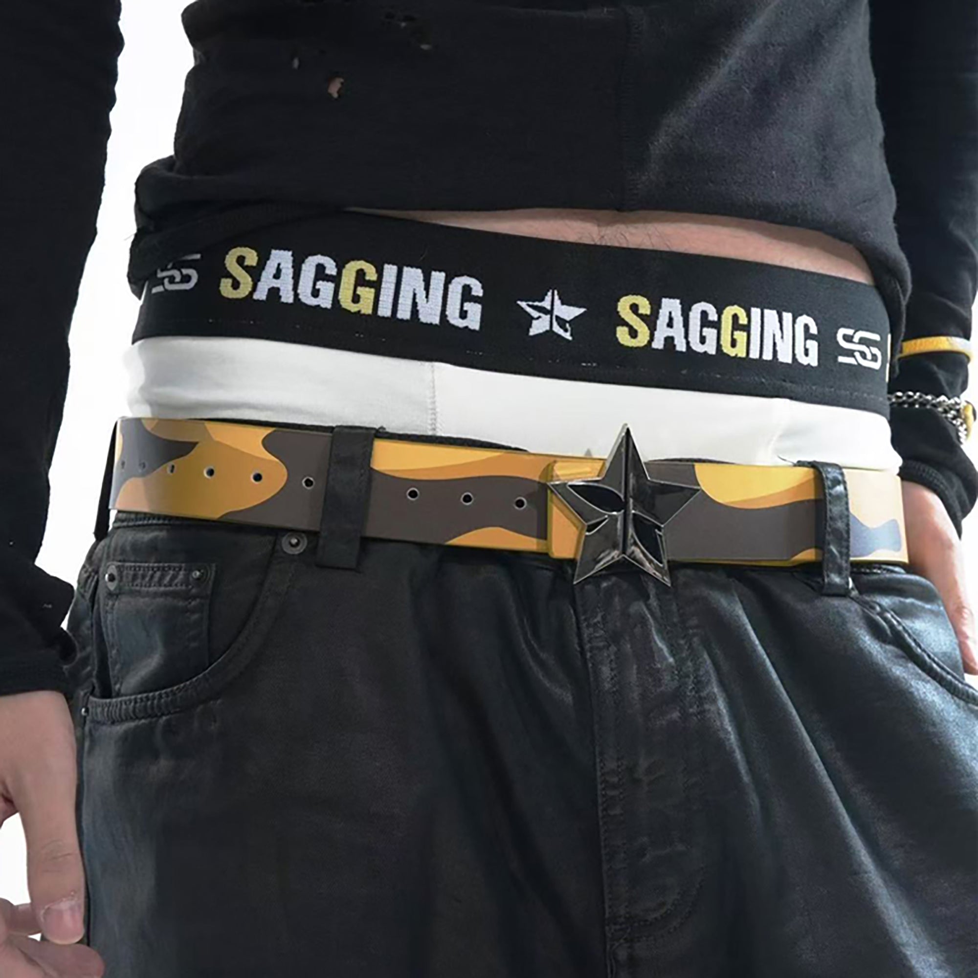 SCHWARZGOLD Star Buckle Camo Leather Belt