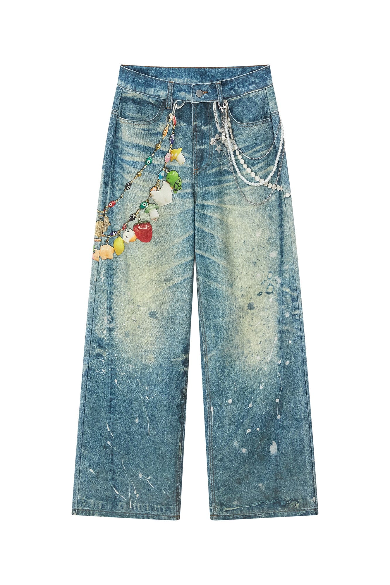 SOFITTE Charm Graphic Splatter Wrinkle-Washed Jeans